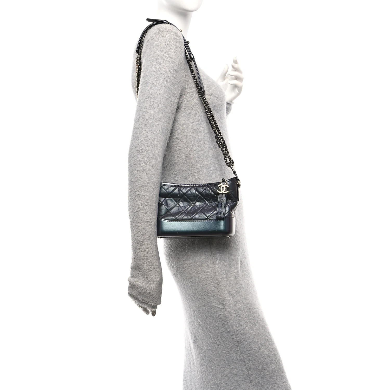 Iridescent Aged Calfskin Quilted Small Gabrielle Hobo Black - Image 2