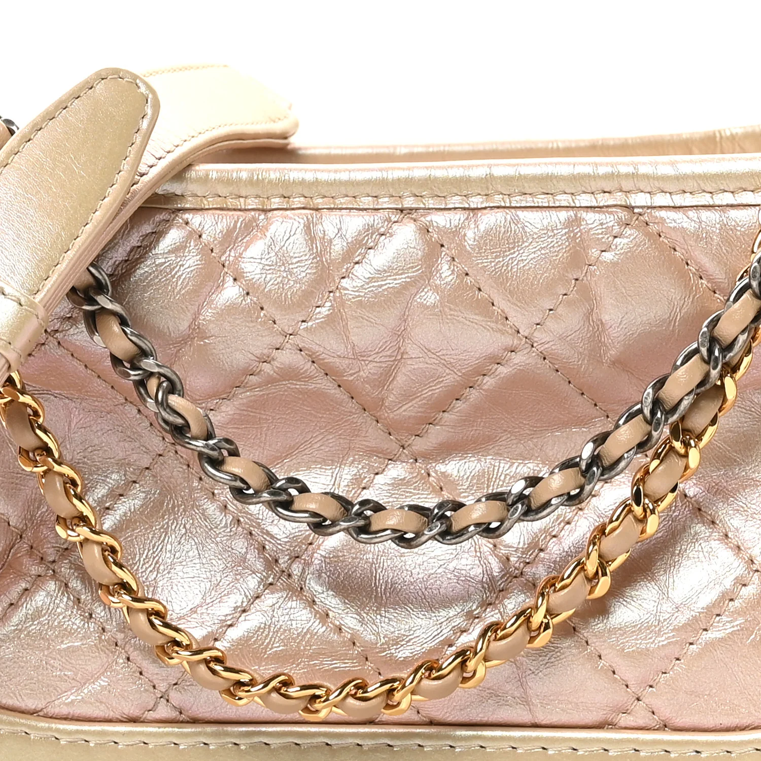 Iridescent Aged Calfskin Quilted Small Gabrielle Hobo Light Pink - Image 8