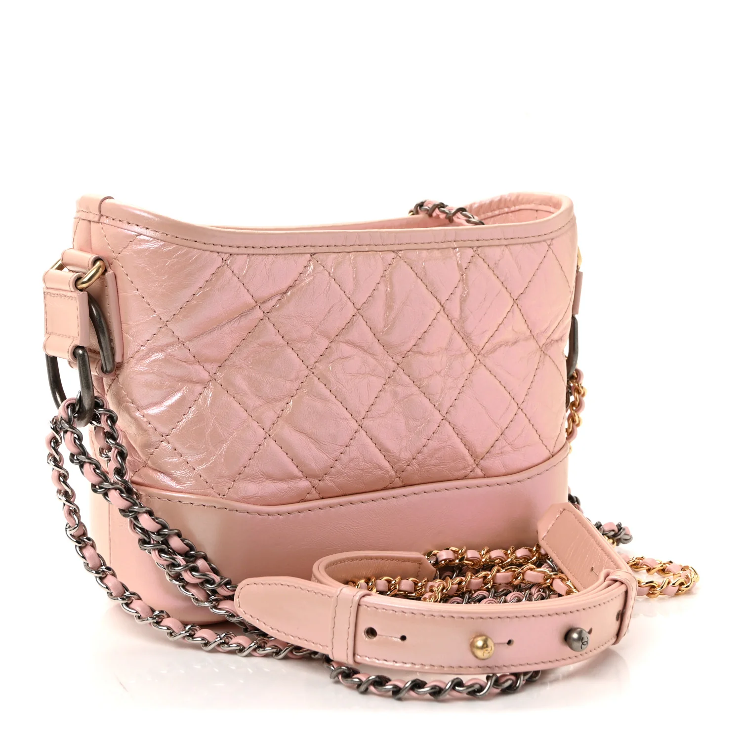 Iridescent Aged Calfskin Quilted Small Gabrielle Hobo Rose - Image 3