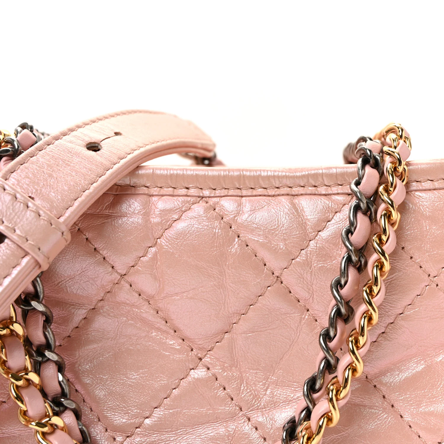 Iridescent Aged Calfskin Quilted Small Gabrielle Hobo Rose - Image 7