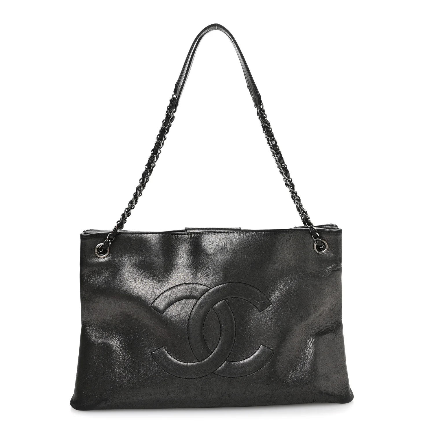 Iridescent Calfskin CC East West Shopping Tote Black