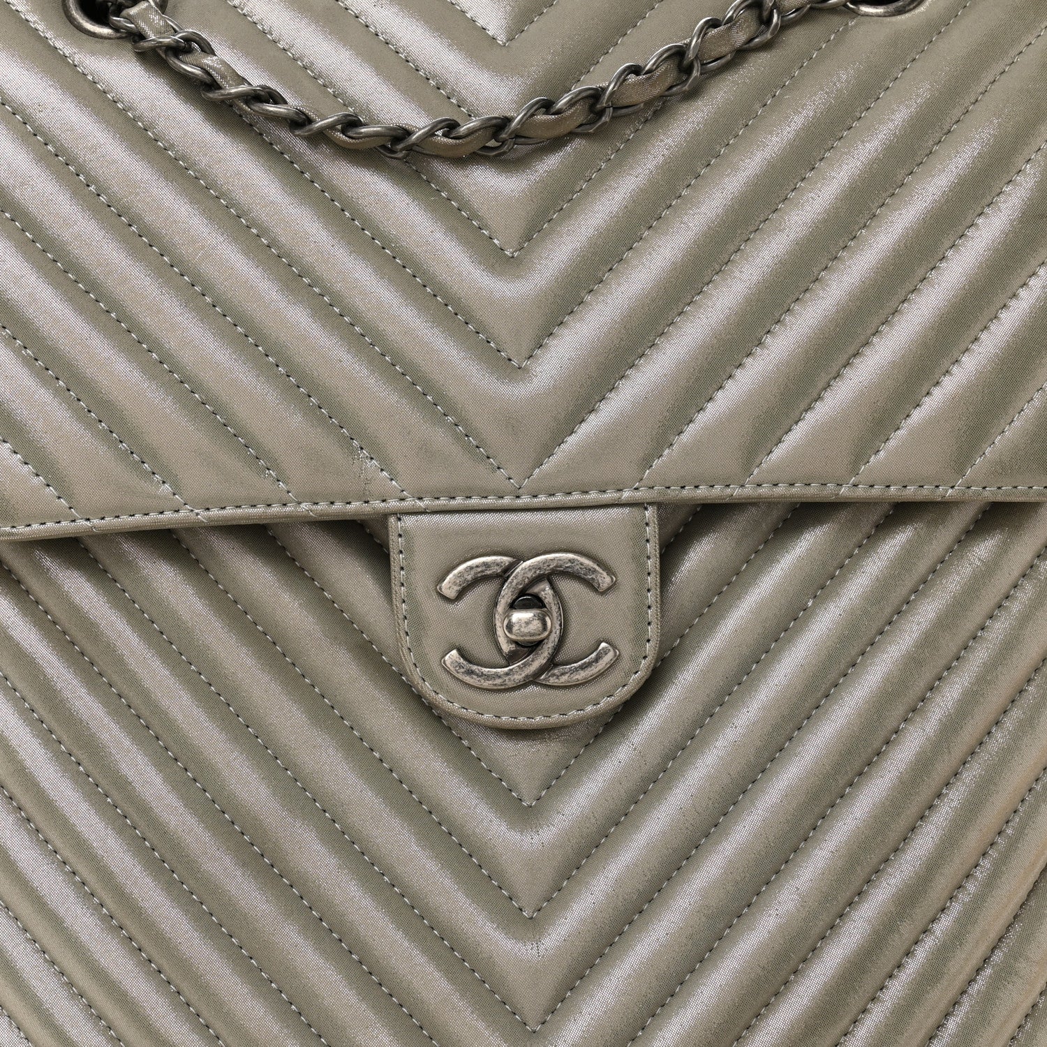 Iridescent Calfskin Chevron Quilted Small Urban Spirit Backpack Silver - Image 8