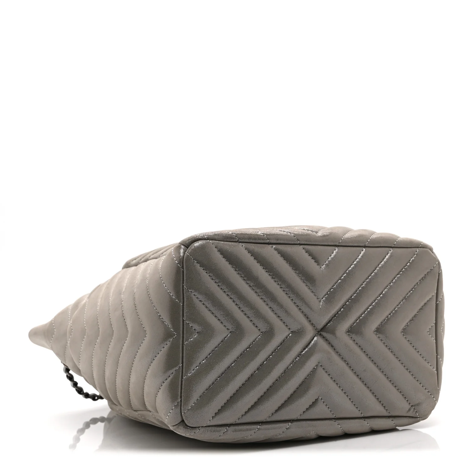 Iridescent Calfskin Chevron Small Urban Spirit Drawstring Bag Silver - Image 4