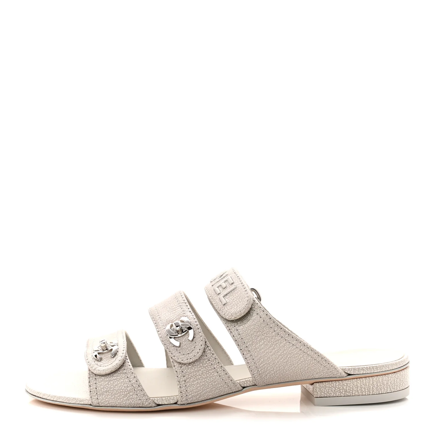 Iridescent Calfskin Logo CC Turnlock Sandals 37.5 Grey