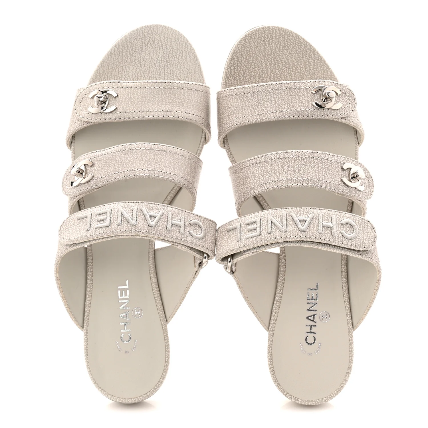 Iridescent Calfskin Logo CC Turnlock Sandals 37.5 Grey - Image 2
