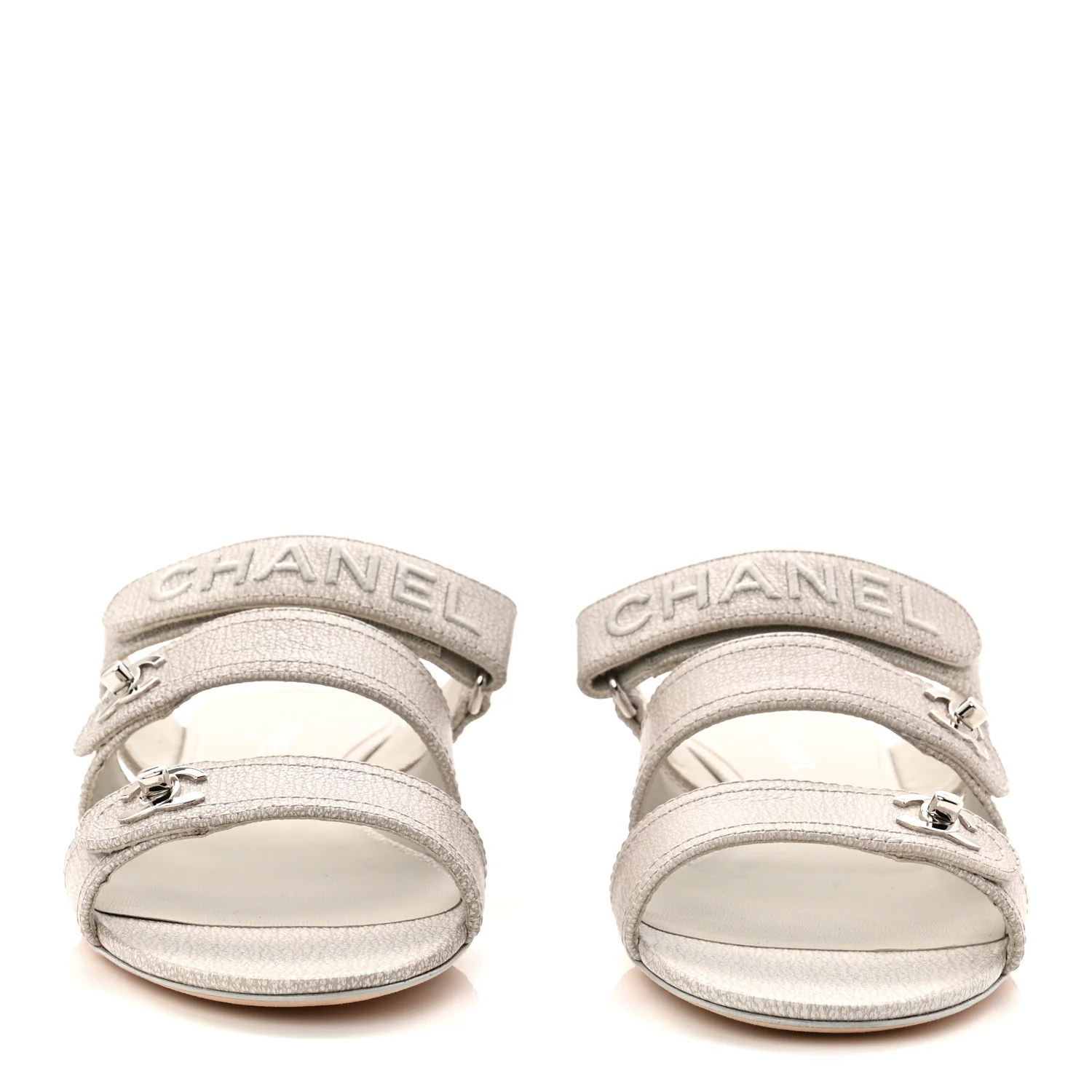 Iridescent Calfskin Logo CC Turnlock Sandals 37.5 Grey - Image 3