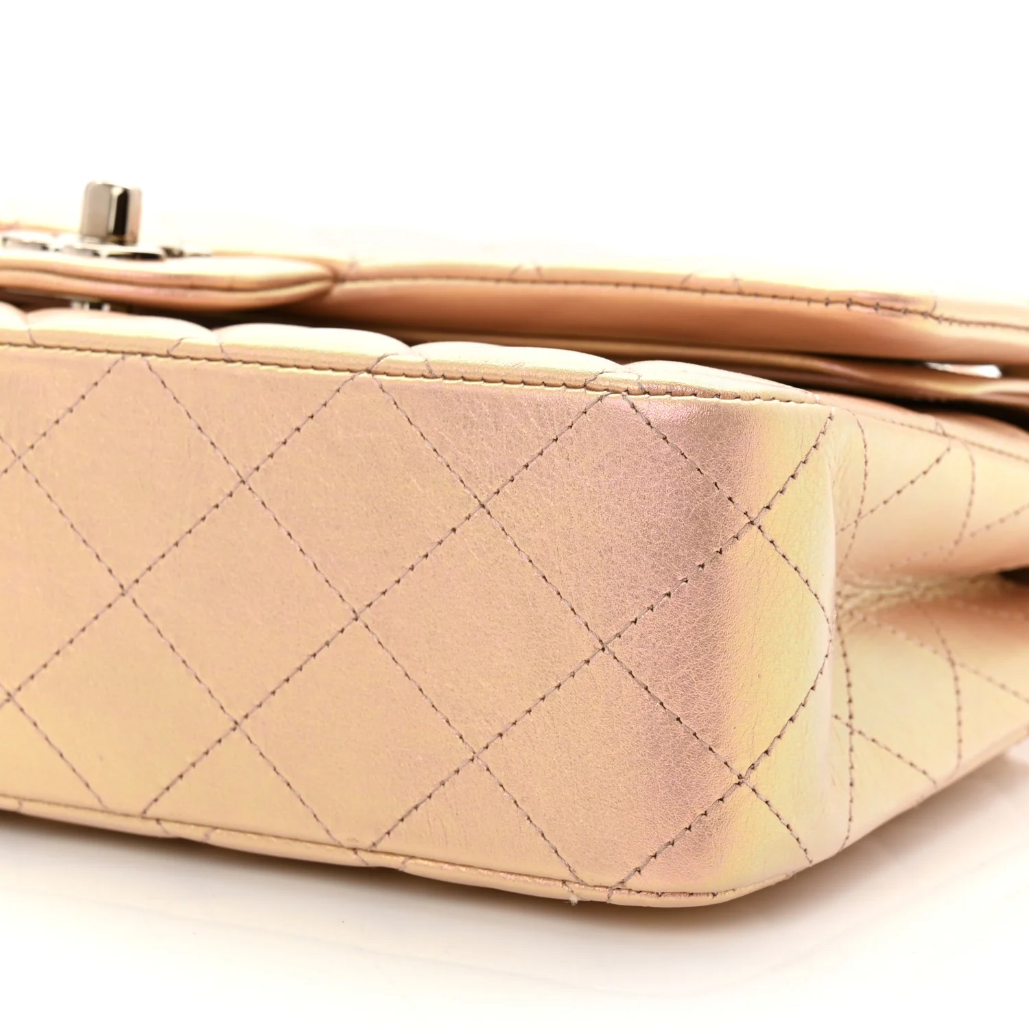 Iridescent Calfskin Quilted Medium Double Flap Pink - Image 10