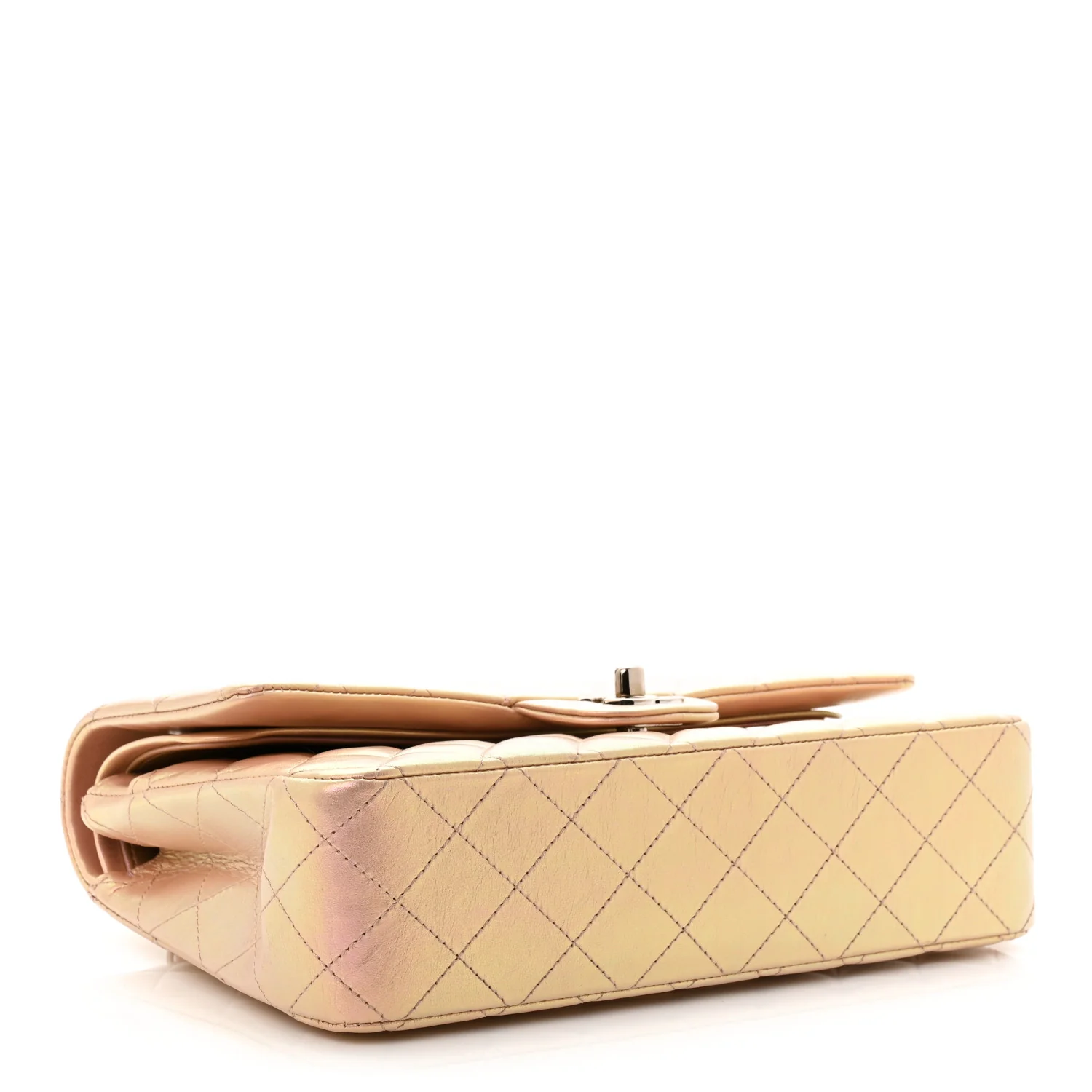 Iridescent Calfskin Quilted Medium Double Flap Pink - Image 4