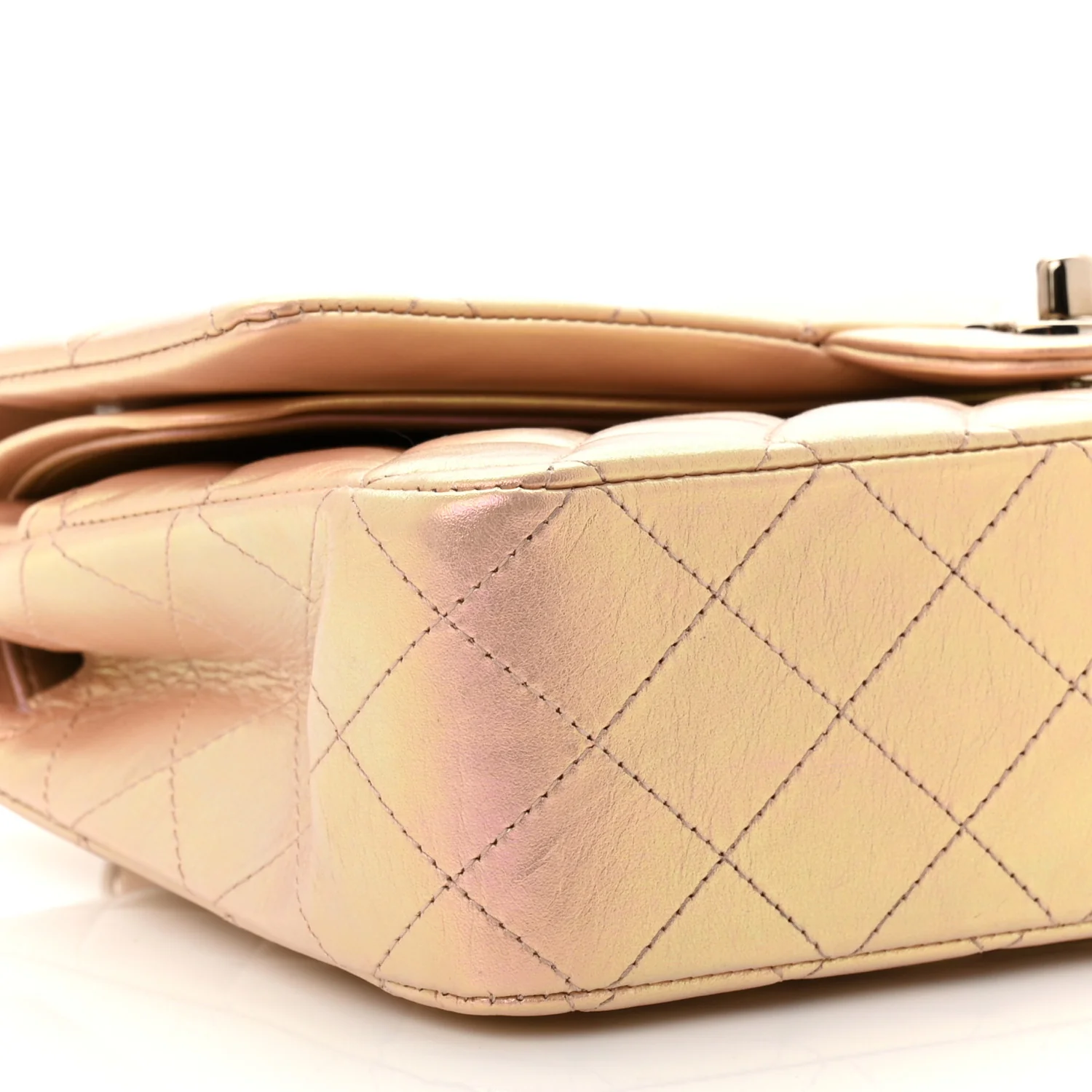 Iridescent Calfskin Quilted Medium Double Flap Pink - Image 9