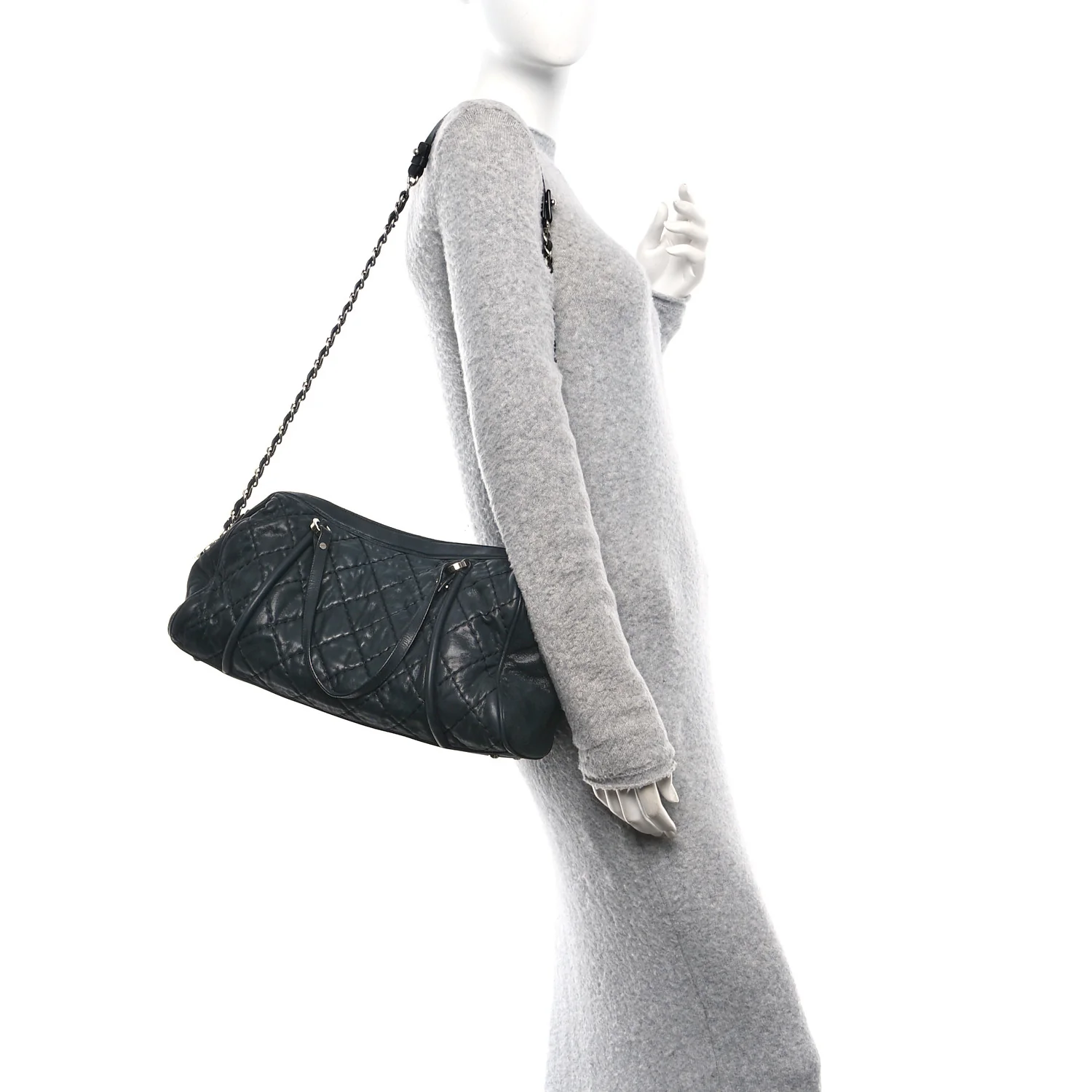 Iridescent Calfskin Quilted Relax CC Bowler Bag Black - Image 2