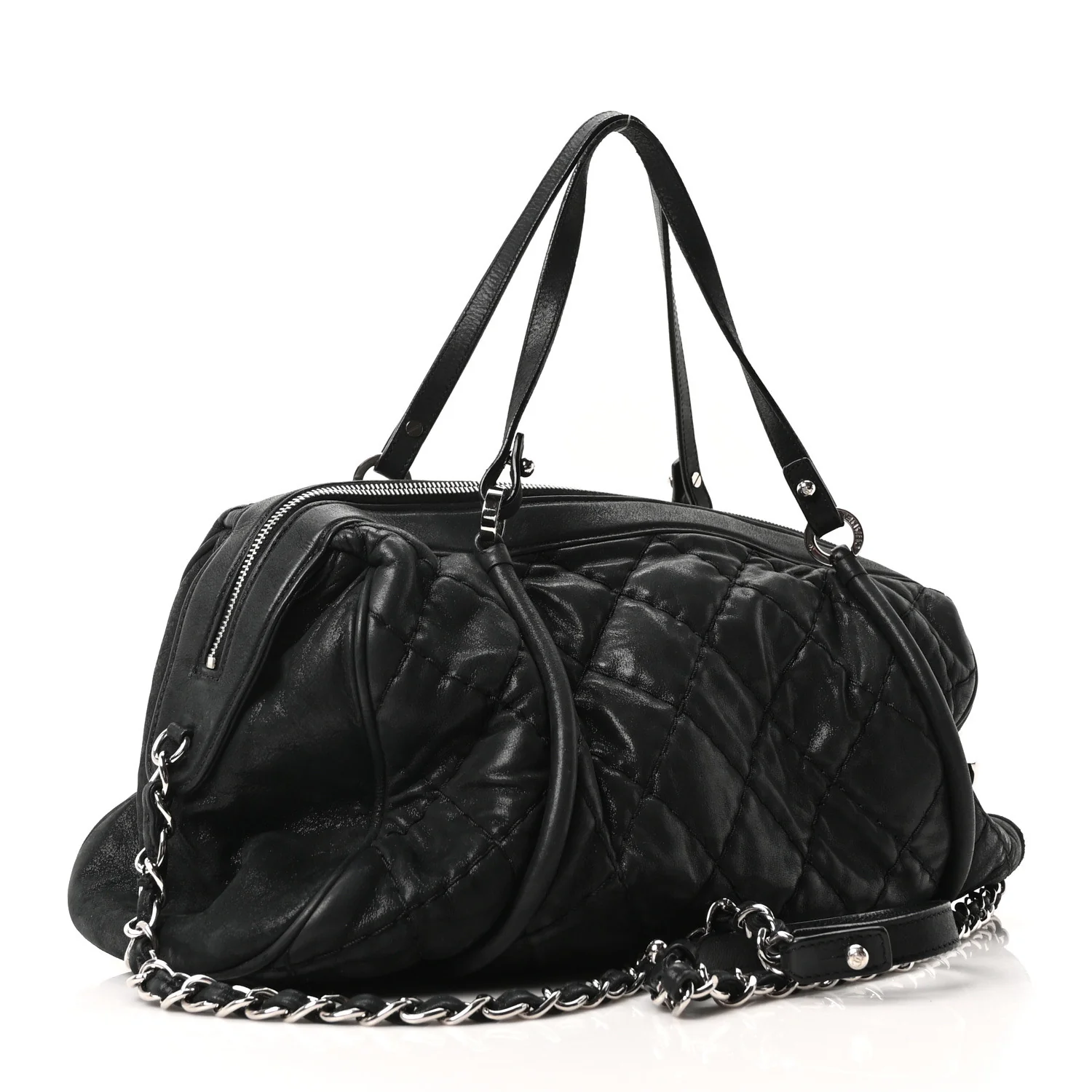 Iridescent Calfskin Quilted Relax CC Bowler Bag Black - Image 3