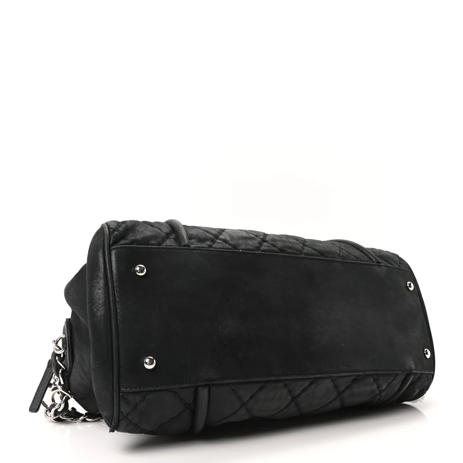 Iridescent Calfskin Quilted Relax CC Bowler Bag Black - Image 4