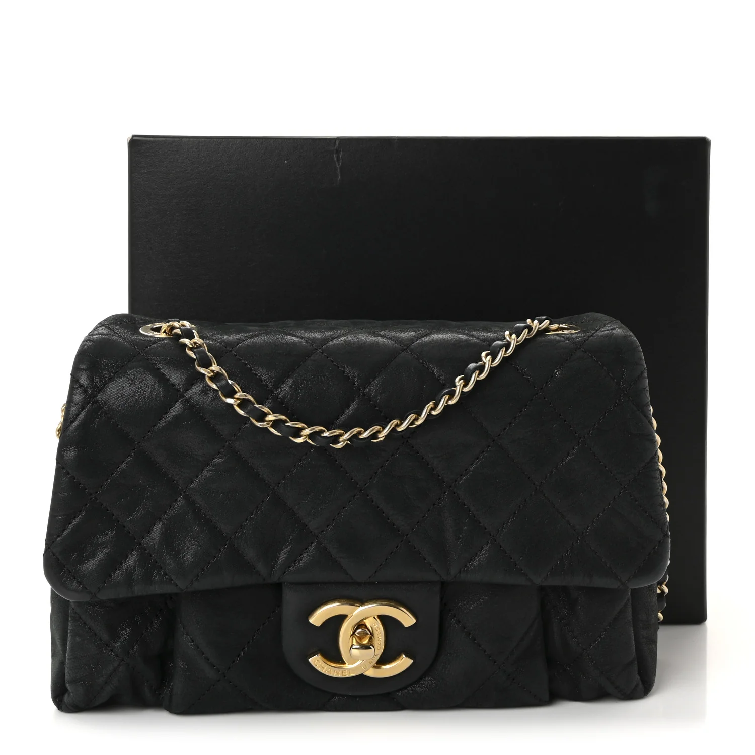 Iridescent Calfskin Quilted Small Chic Quilt Flap Black - Image 11