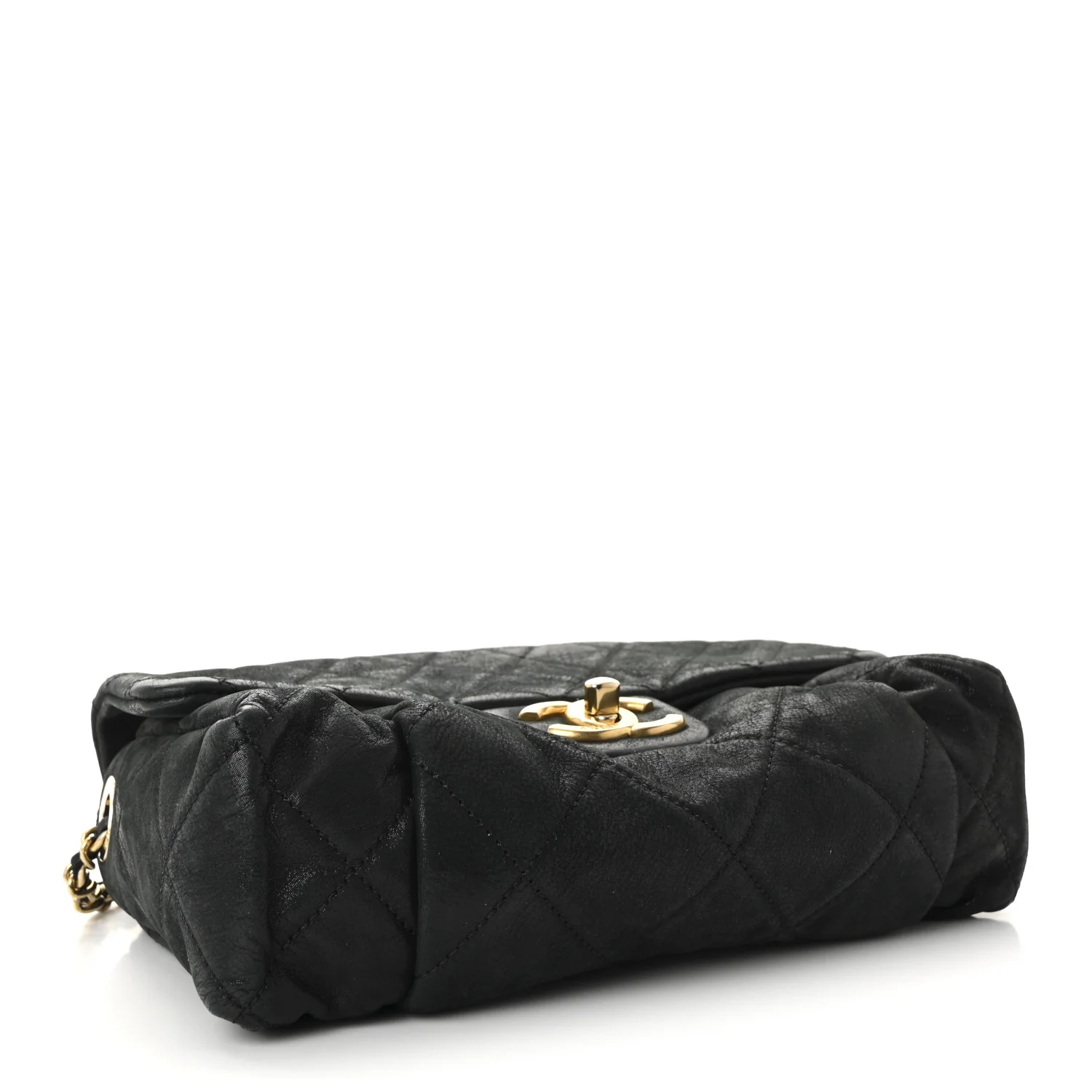Iridescent Calfskin Quilted Small Chic Quilt Flap Black - Image 4