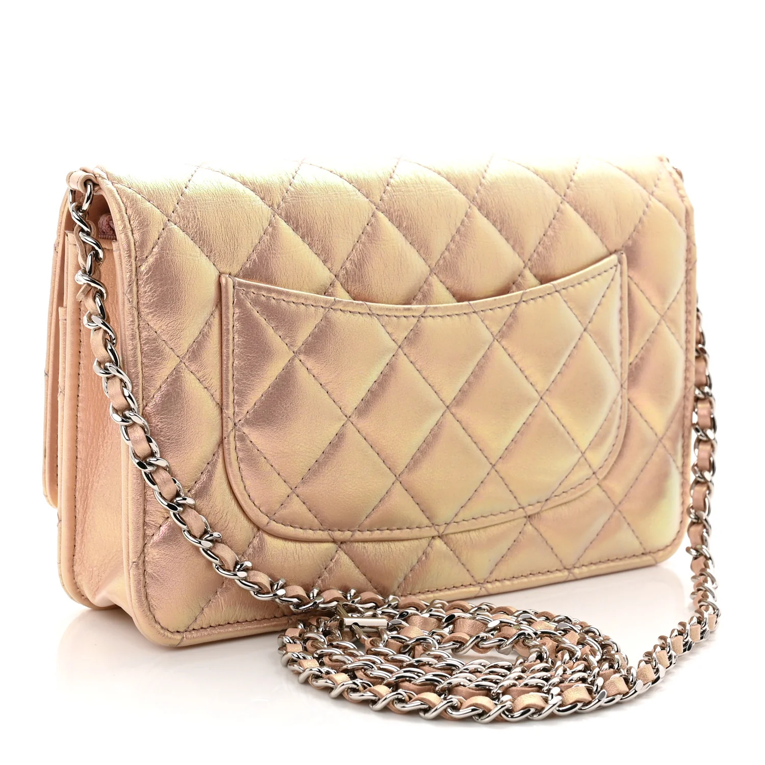 Iridescent Calfskin Quilted Wallet On Chain WOC Pink - Image 3