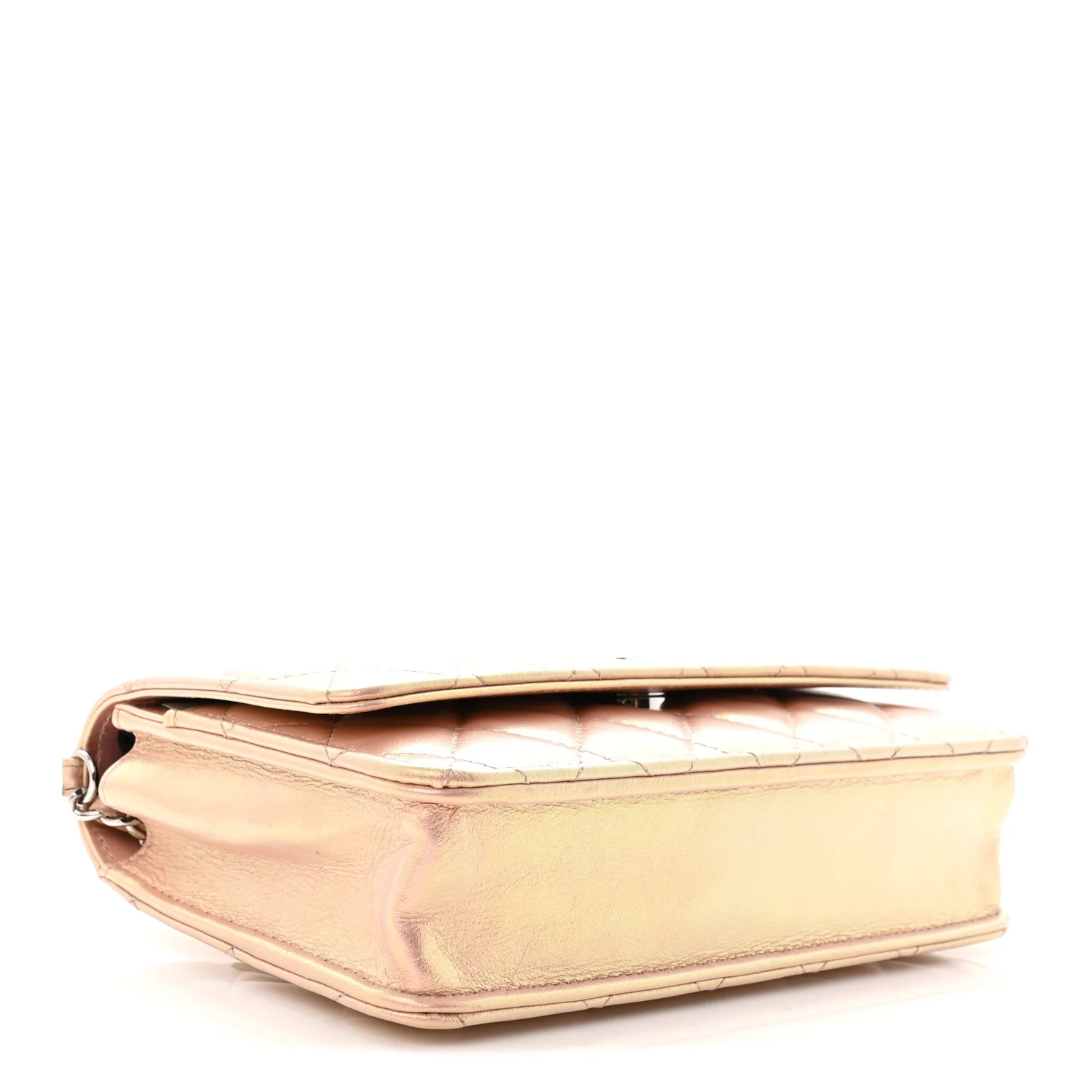 Iridescent Calfskin Quilted Wallet On Chain WOC Pink - Image 4
