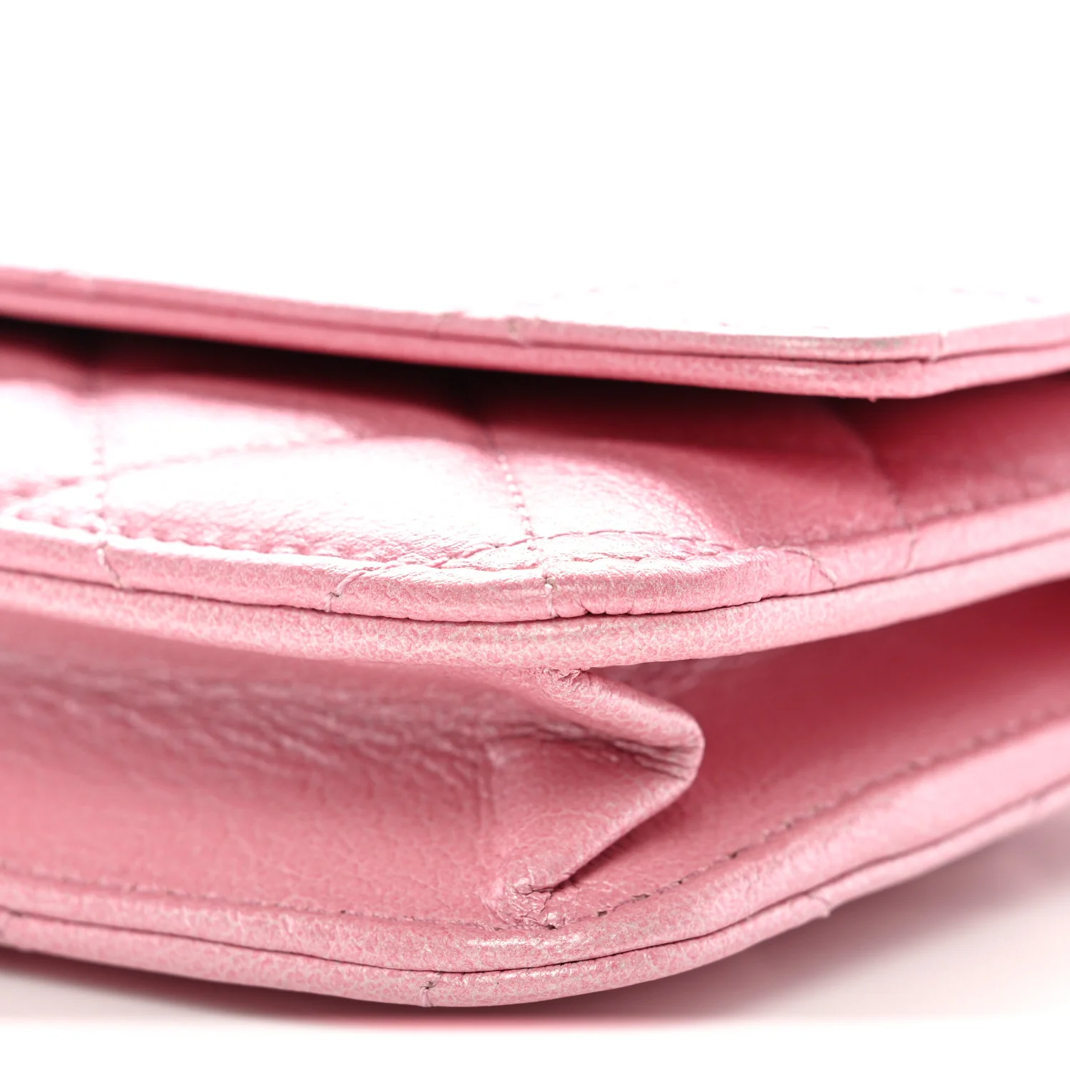 Iridescent Calfskin Quilted Wallet On Chain WOC Rose Pink - Image 11