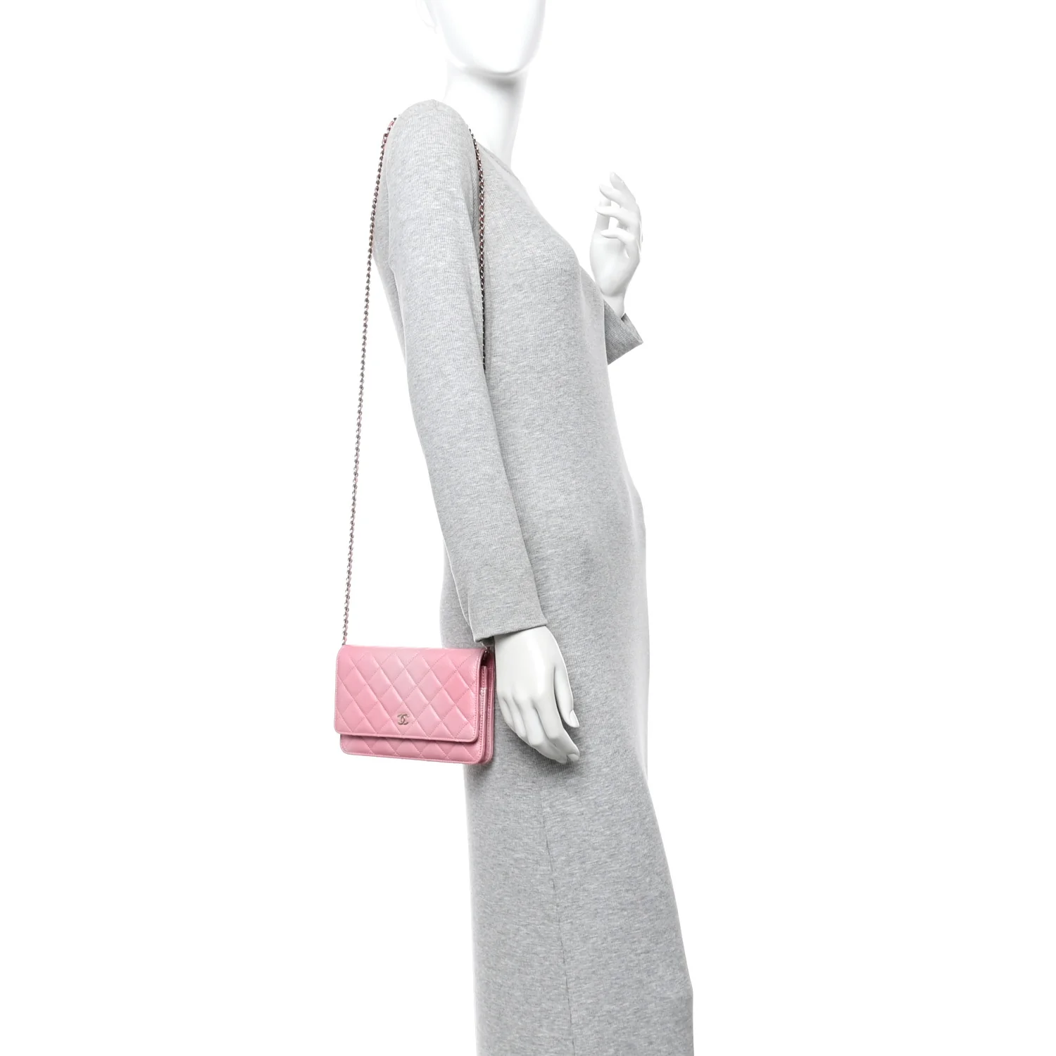 Iridescent Calfskin Quilted Wallet On Chain WOC Rose Pink - Image 2