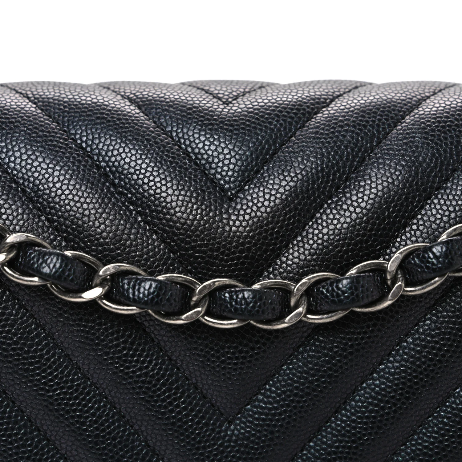 Iridescent Caviar Chevron Quilted Medium Double Flap Black - Image 8
