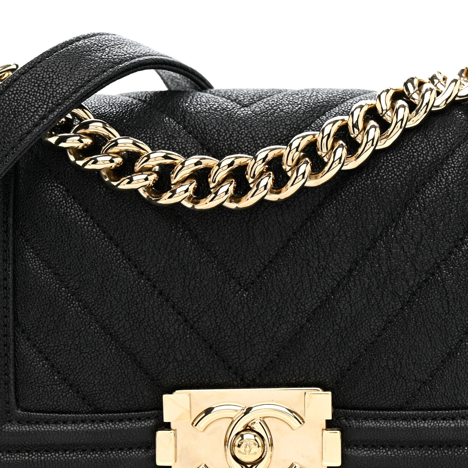 Iridescent Caviar Chevron Quilted Small Boy Flap Black - Image 8