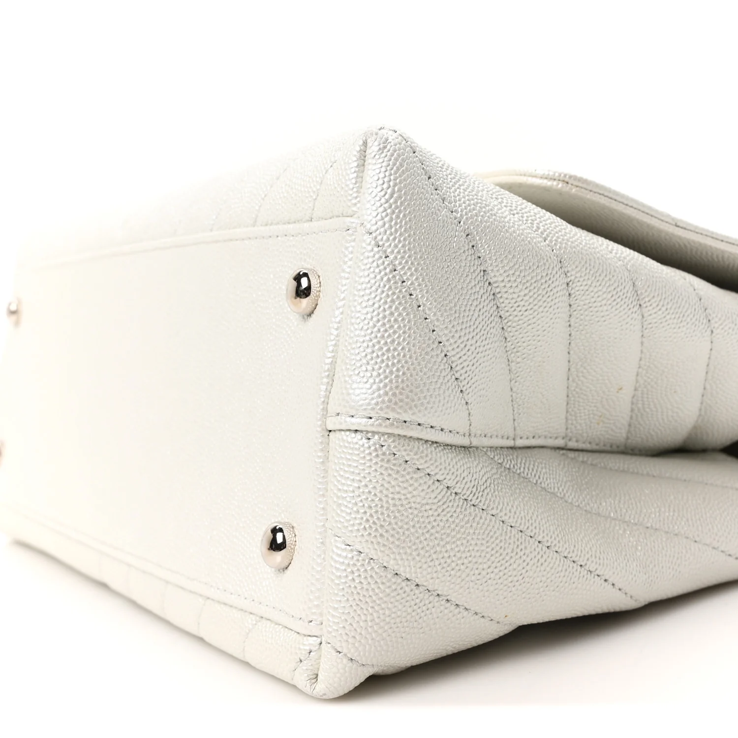 Iridescent Caviar Chevron Quilted Small Coco Handle Flap White - Image 10