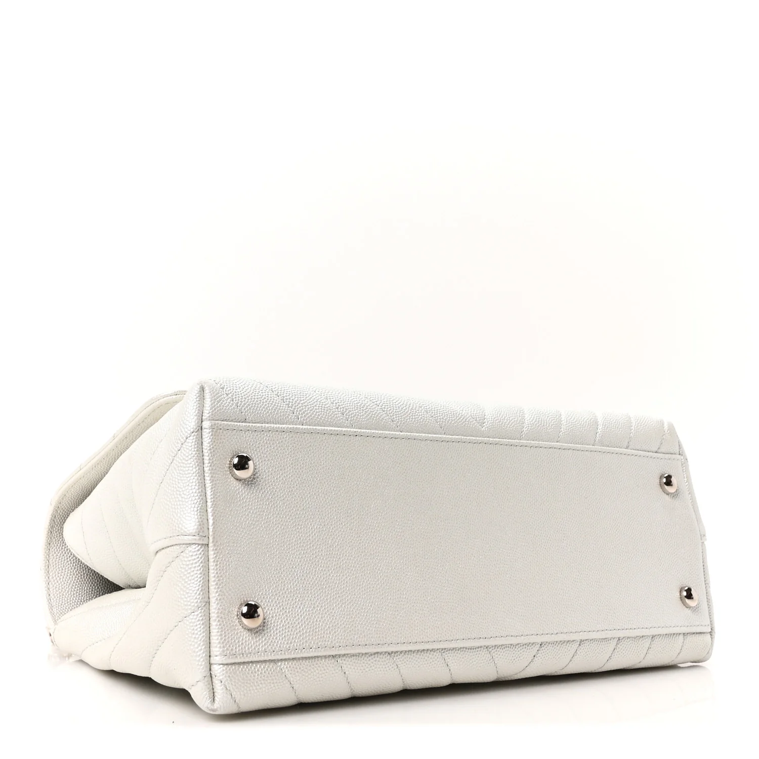 Iridescent Caviar Chevron Quilted Small Coco Handle Flap White - Image 4
