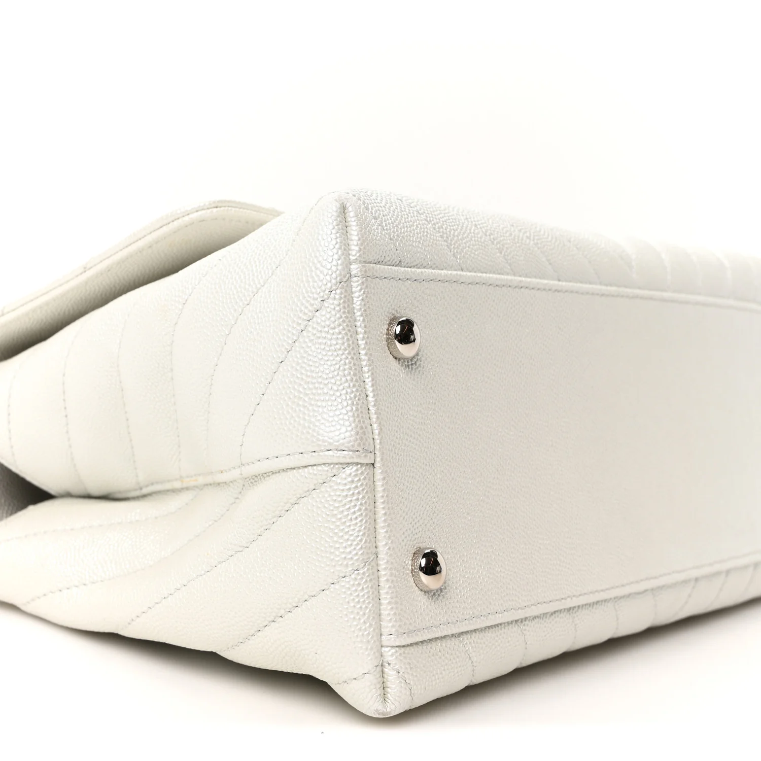 Iridescent Caviar Chevron Quilted Small Coco Handle Flap White - Image 9
