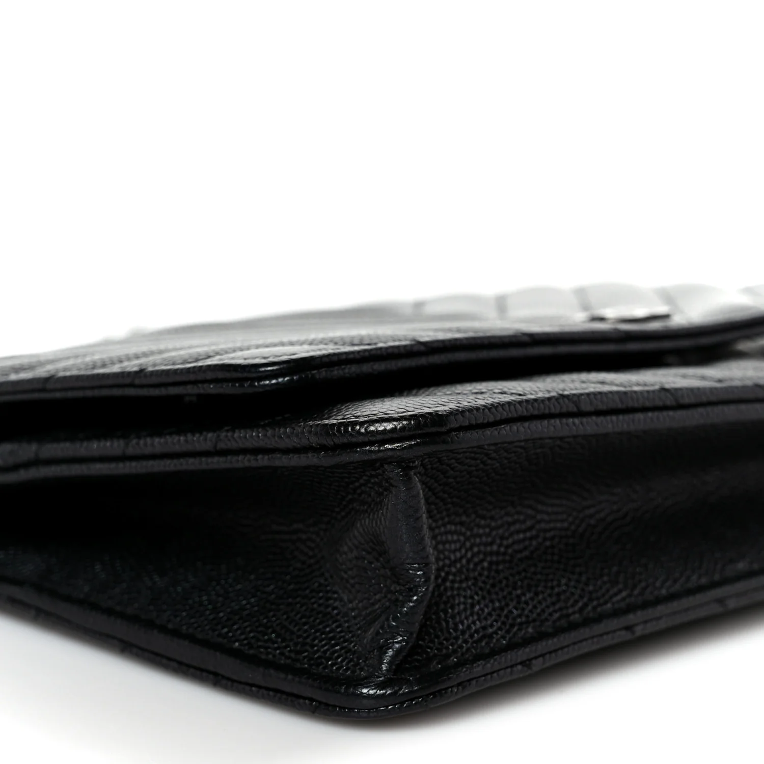 Iridescent Caviar Chevron Quilted Wallet On Chain WOC Black - Image 10