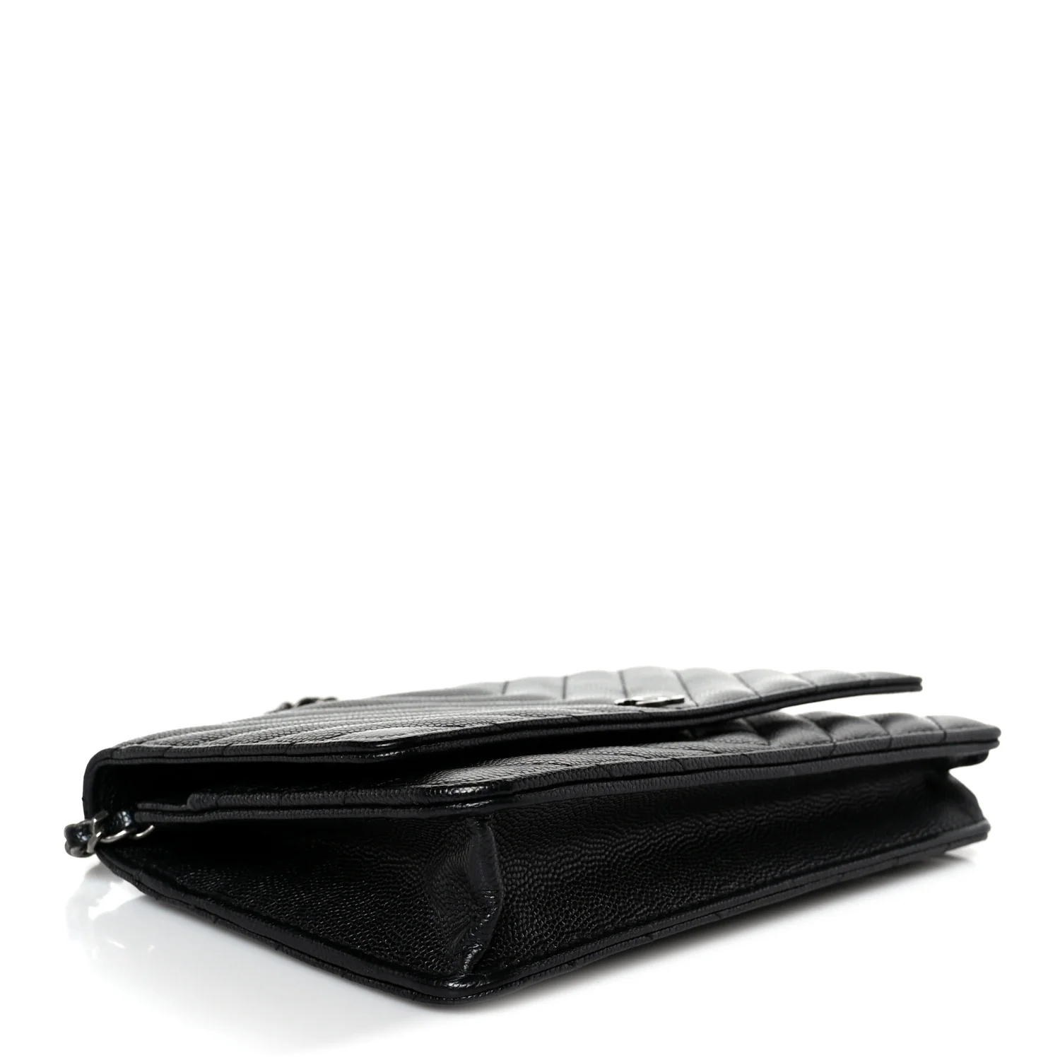 Iridescent Caviar Chevron Quilted Wallet On Chain WOC Black - Image 4