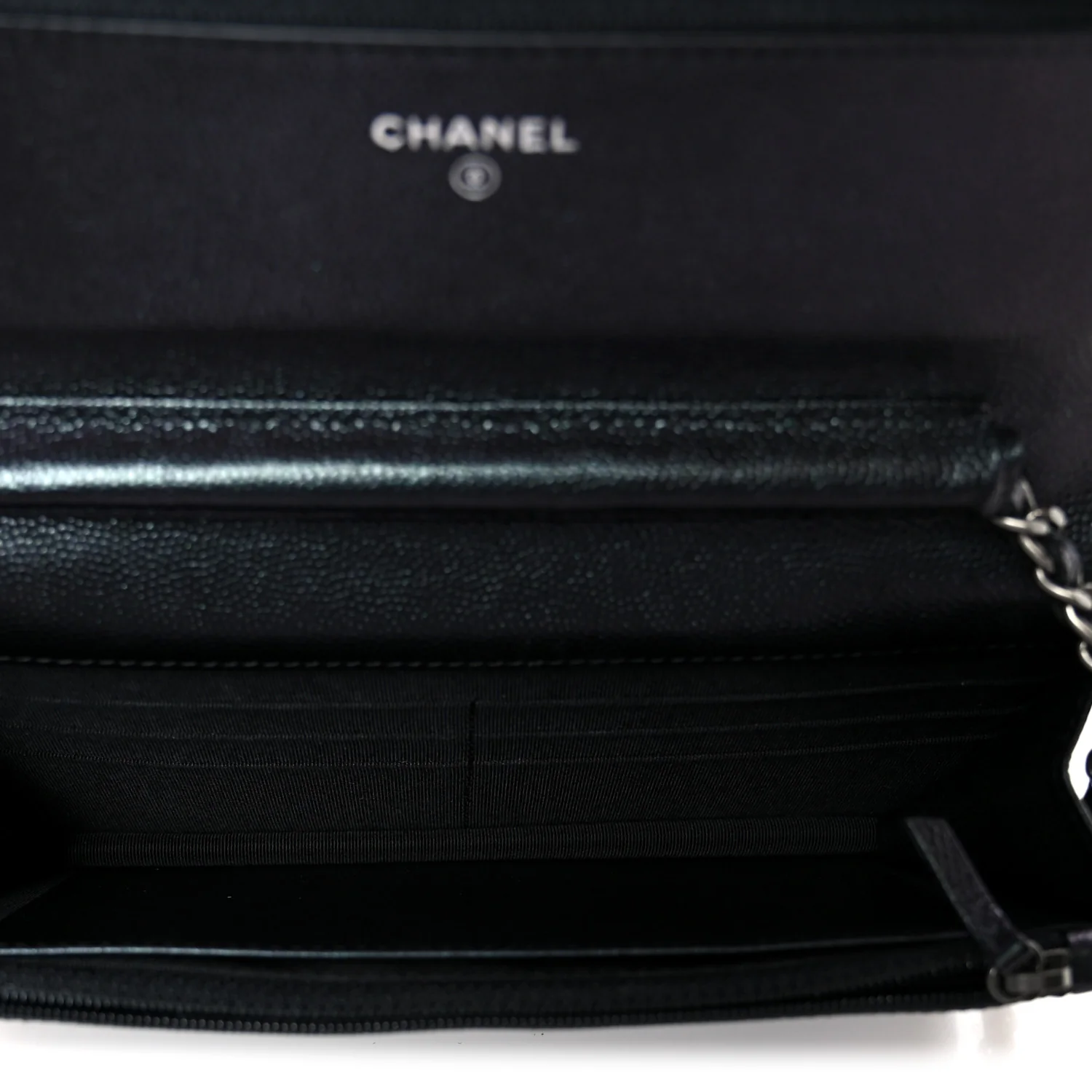 Iridescent Caviar Chevron Quilted Wallet On Chain WOC Black - Image 5