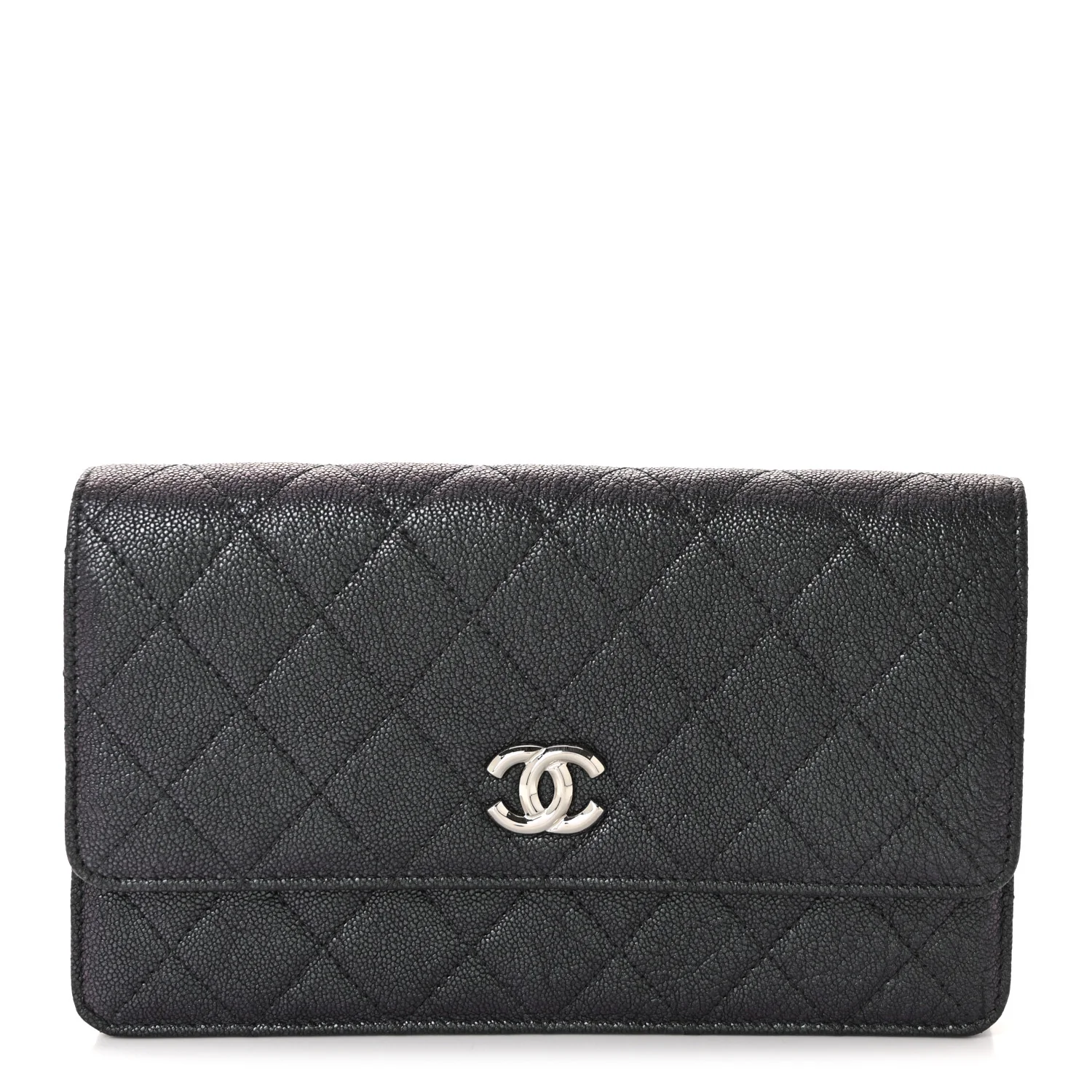Iridescent Caviar Quilted Classic Pouch Clutch Black