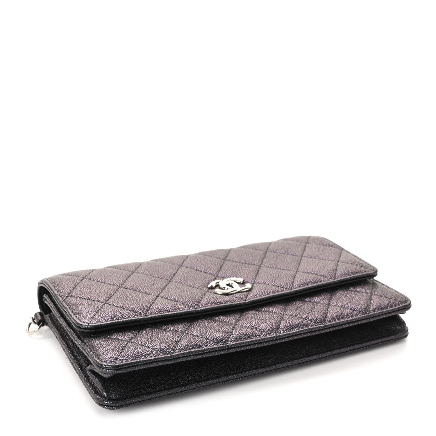 Iridescent Caviar Quilted Classic Pouch Clutch Black - Image 4