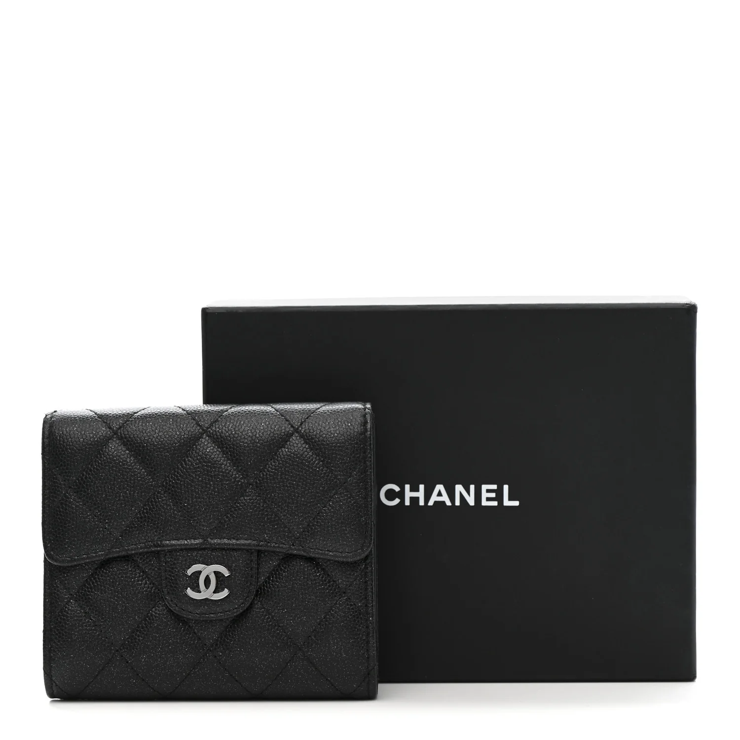 Iridescent Caviar Quilted Compact Flap Wallet Black - Image 11