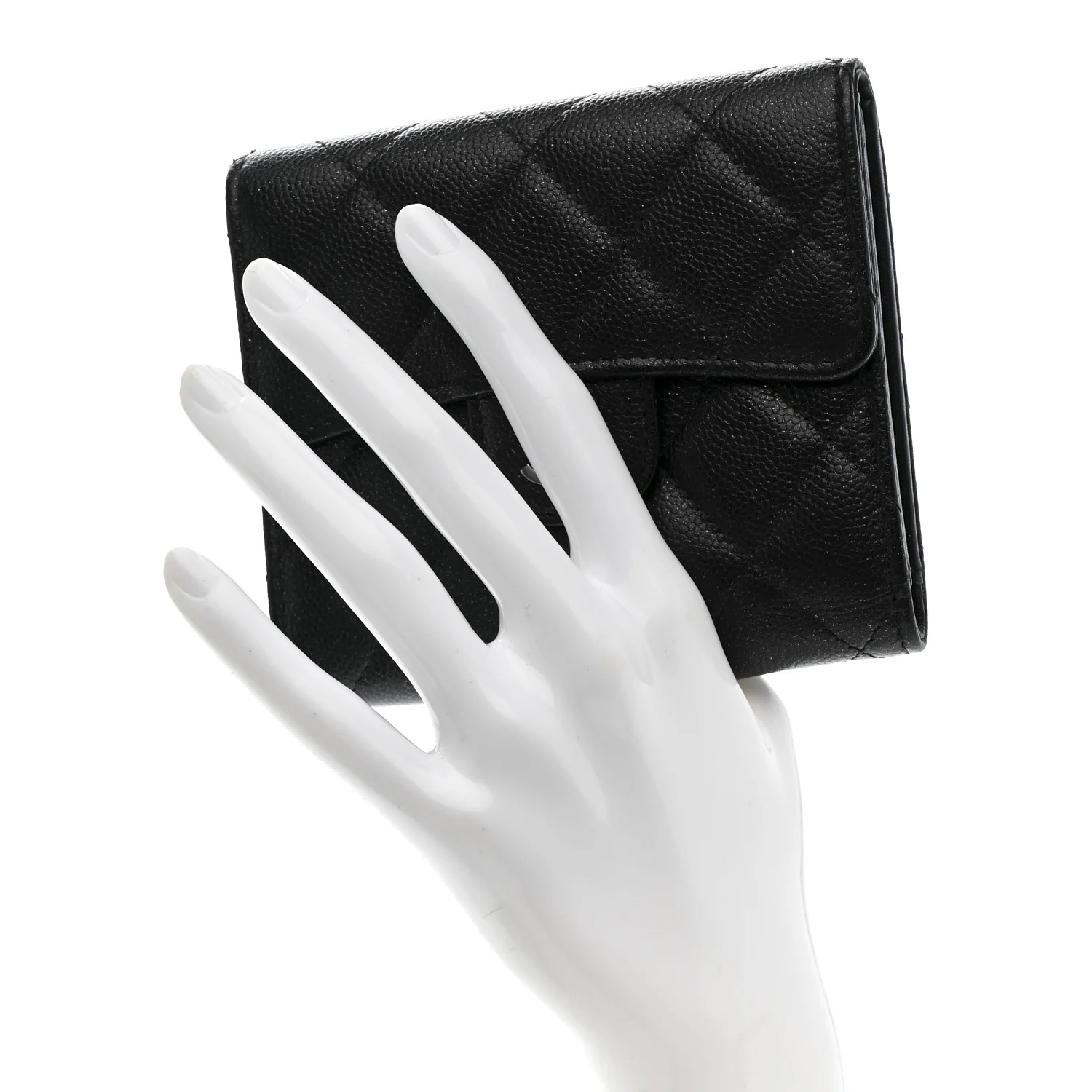 Iridescent Caviar Quilted Compact Flap Wallet Black - Image 2
