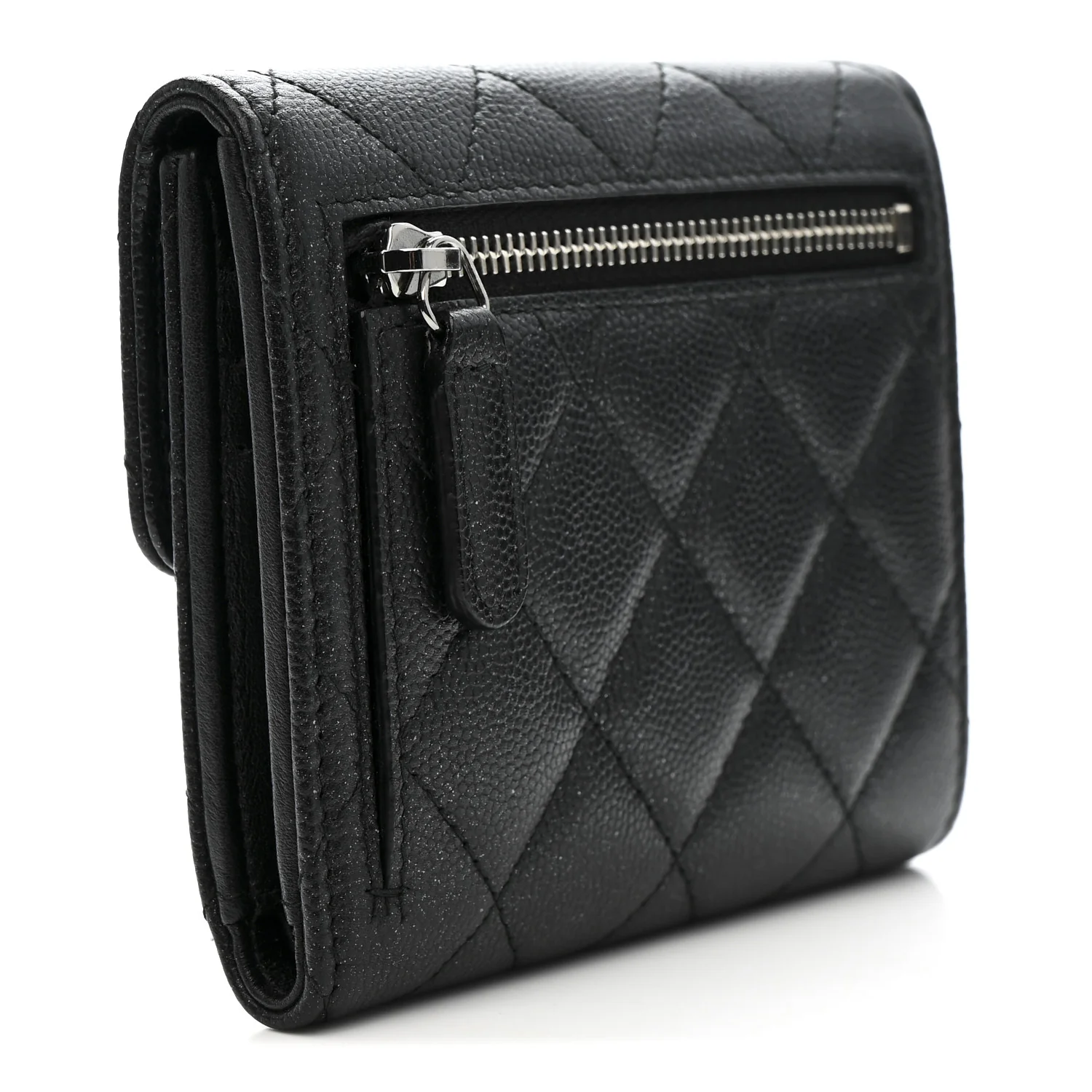 Iridescent Caviar Quilted Compact Flap Wallet Black - Image 3