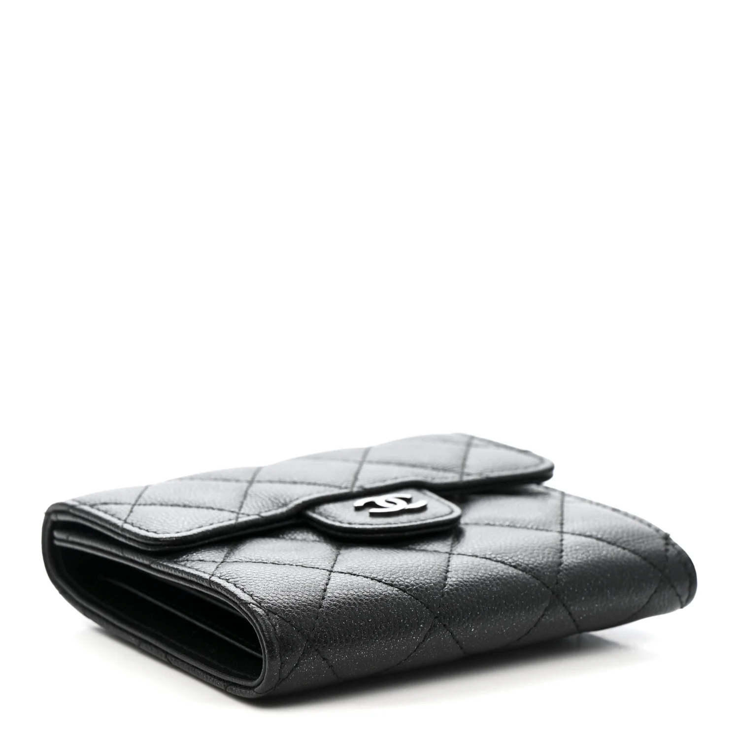 Iridescent Caviar Quilted Compact Flap Wallet Black - Image 4