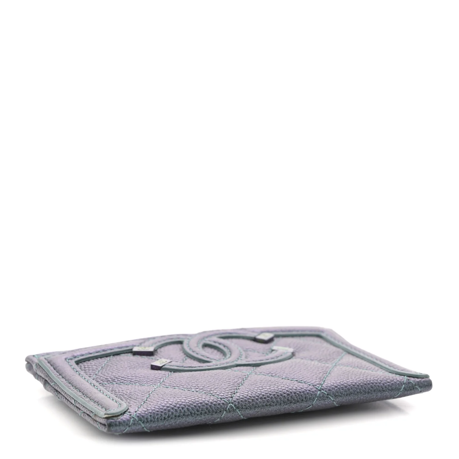 Iridescent Caviar Quilted Filigree Card Holder Dark Turquoise - Image 4