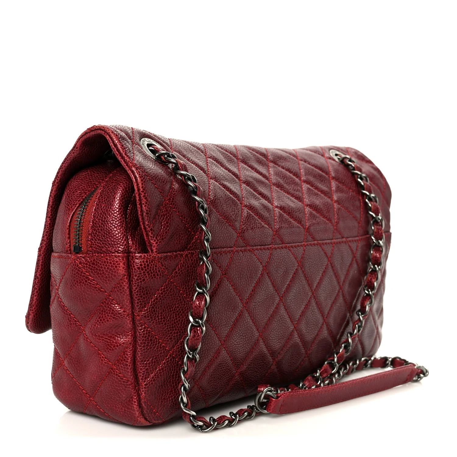 Iridescent Caviar Quilted Large Chic Flap Red - Image 3