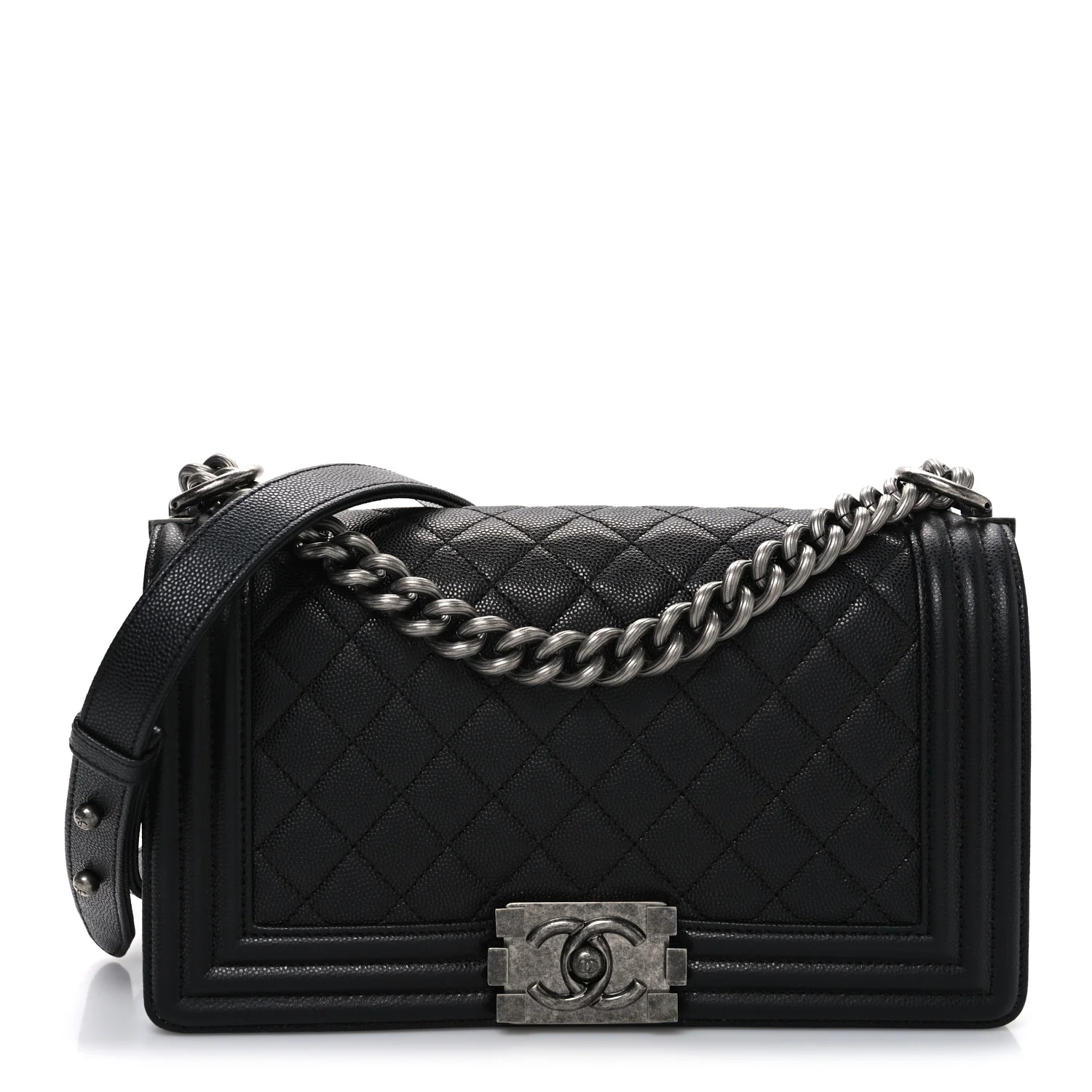 Iridescent Caviar Quilted Medium Boy Flap Black