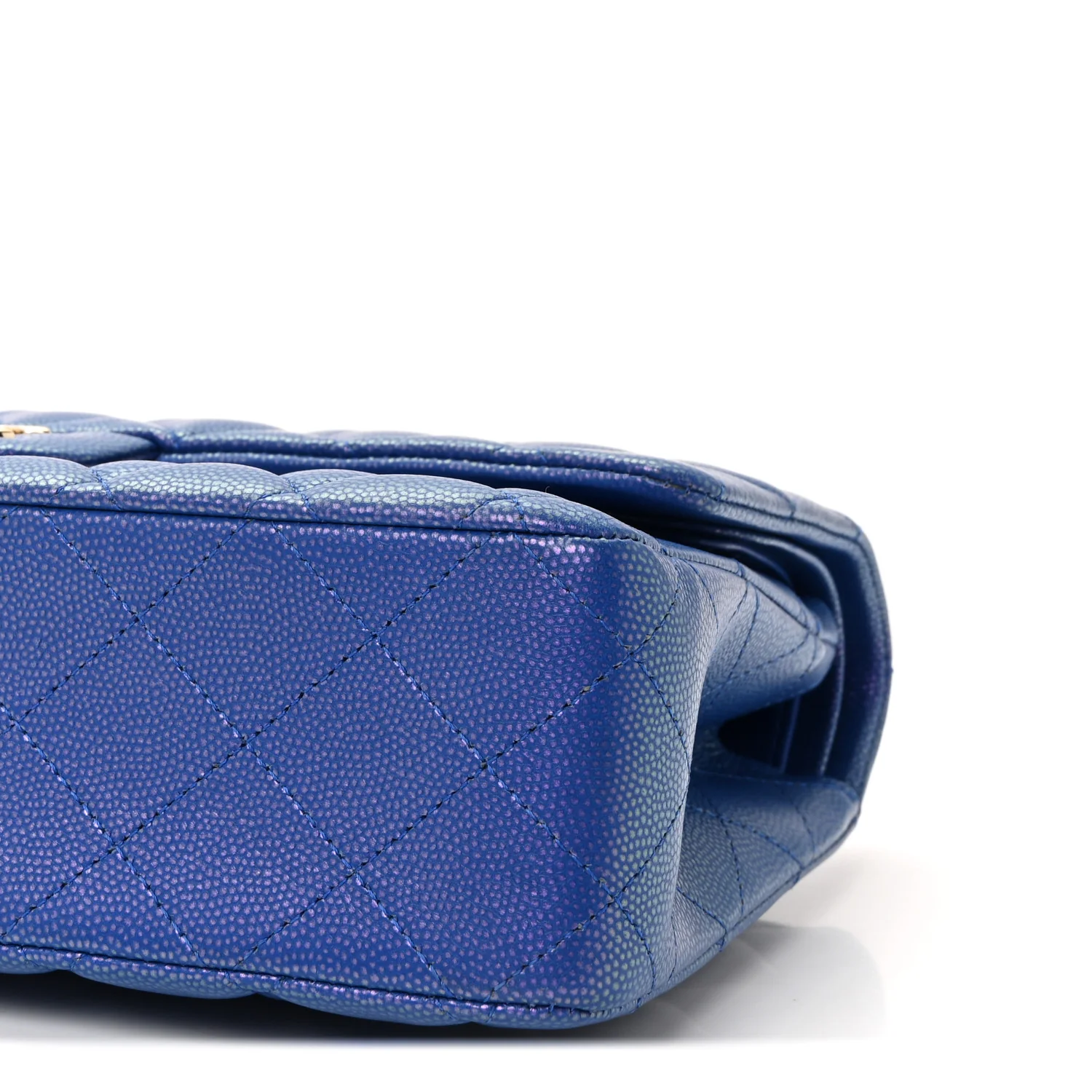 Iridescent Caviar Quilted Medium Double Flap Blue - Image 10