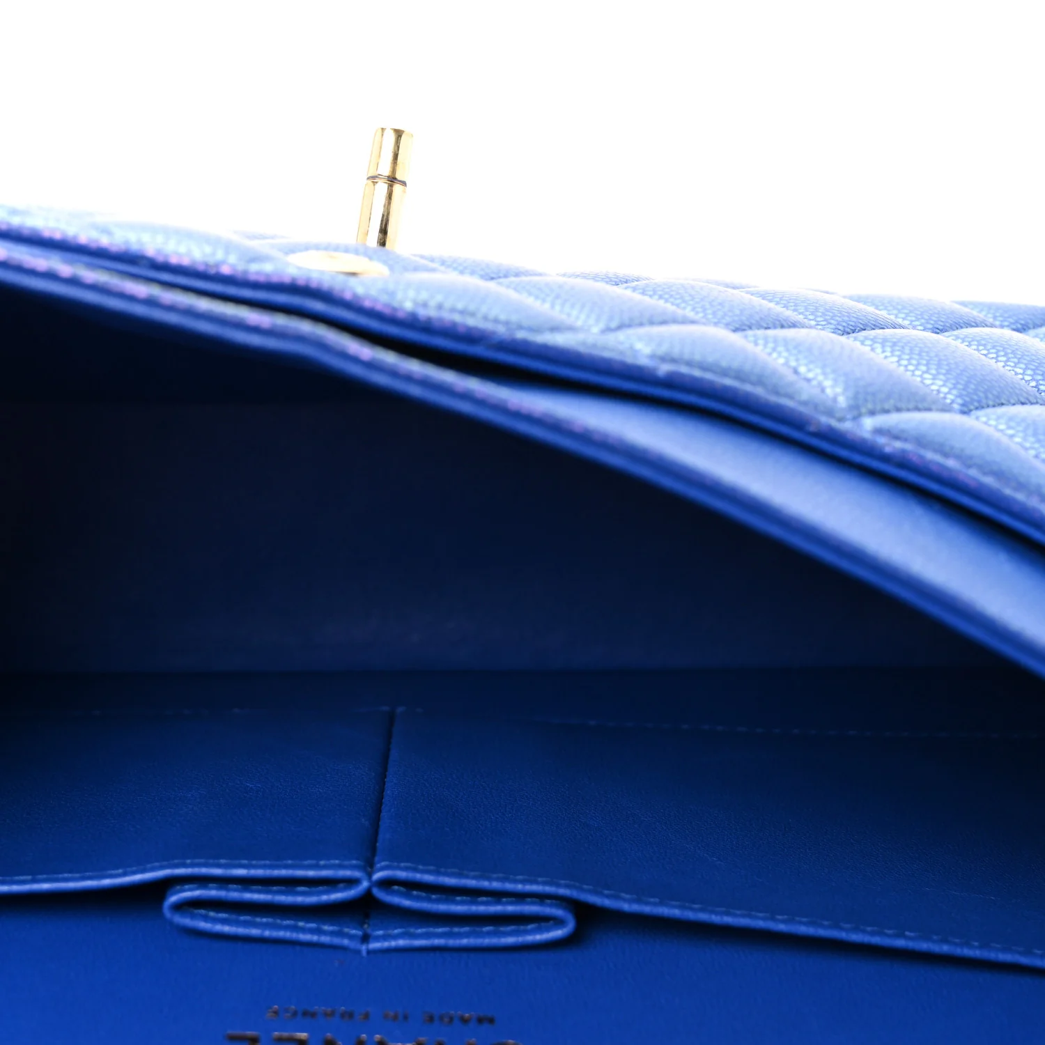 Iridescent Caviar Quilted Medium Double Flap Blue - Image 5