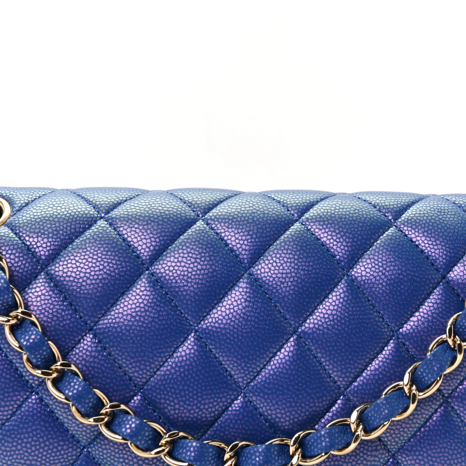 Iridescent Caviar Quilted Medium Double Flap Blue - Image 8