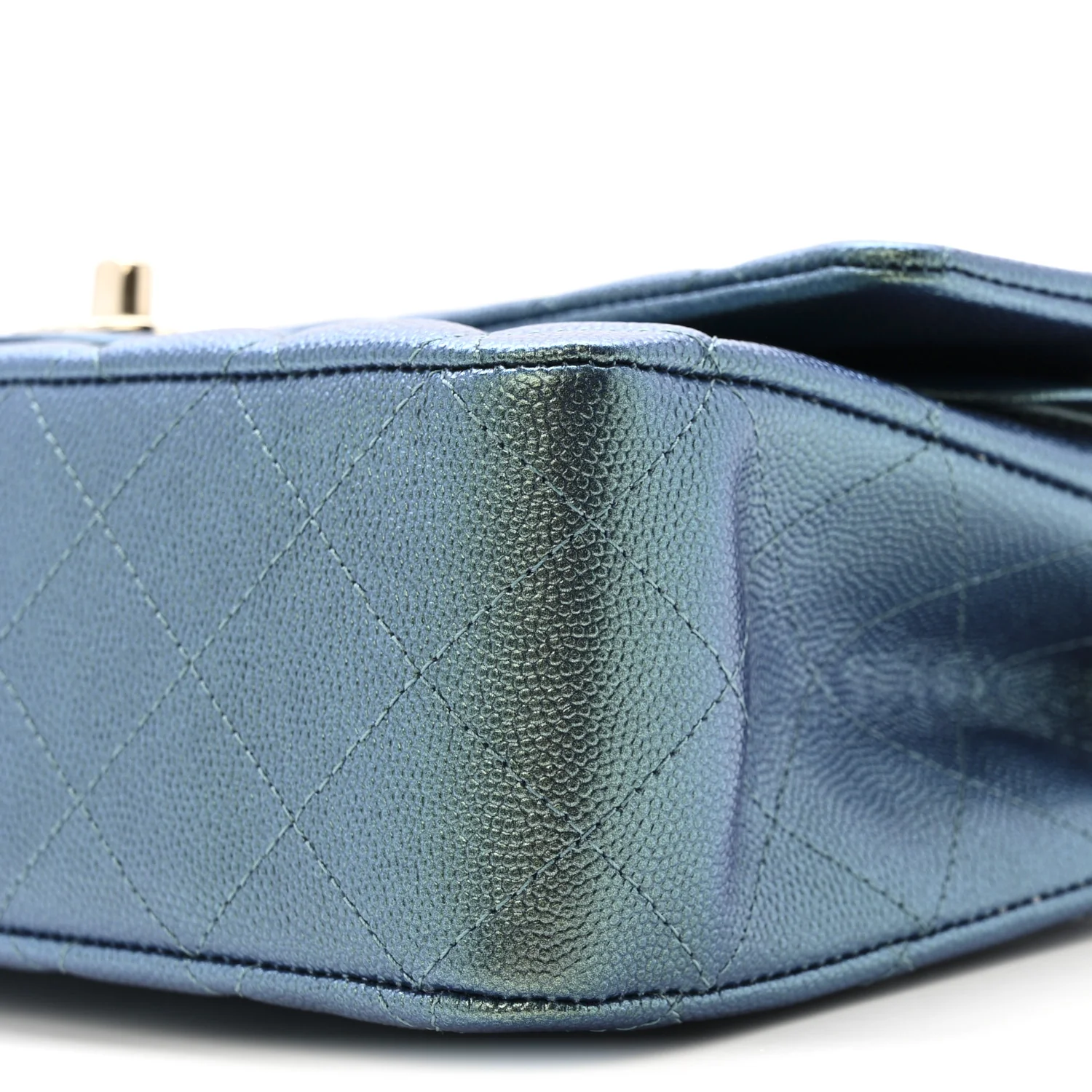 Iridescent Caviar Quilted Medium Double Flap Green - Image 10
