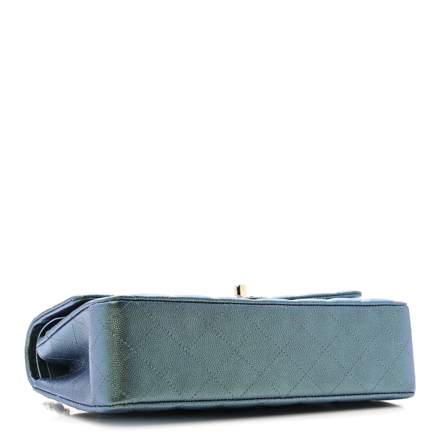 Iridescent Caviar Quilted Medium Double Flap Green - Image 4