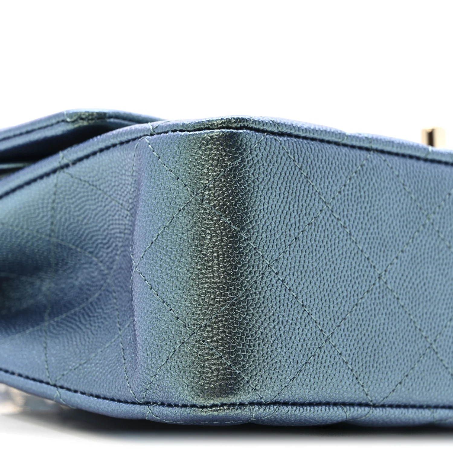Iridescent Caviar Quilted Medium Double Flap Green - Image 9