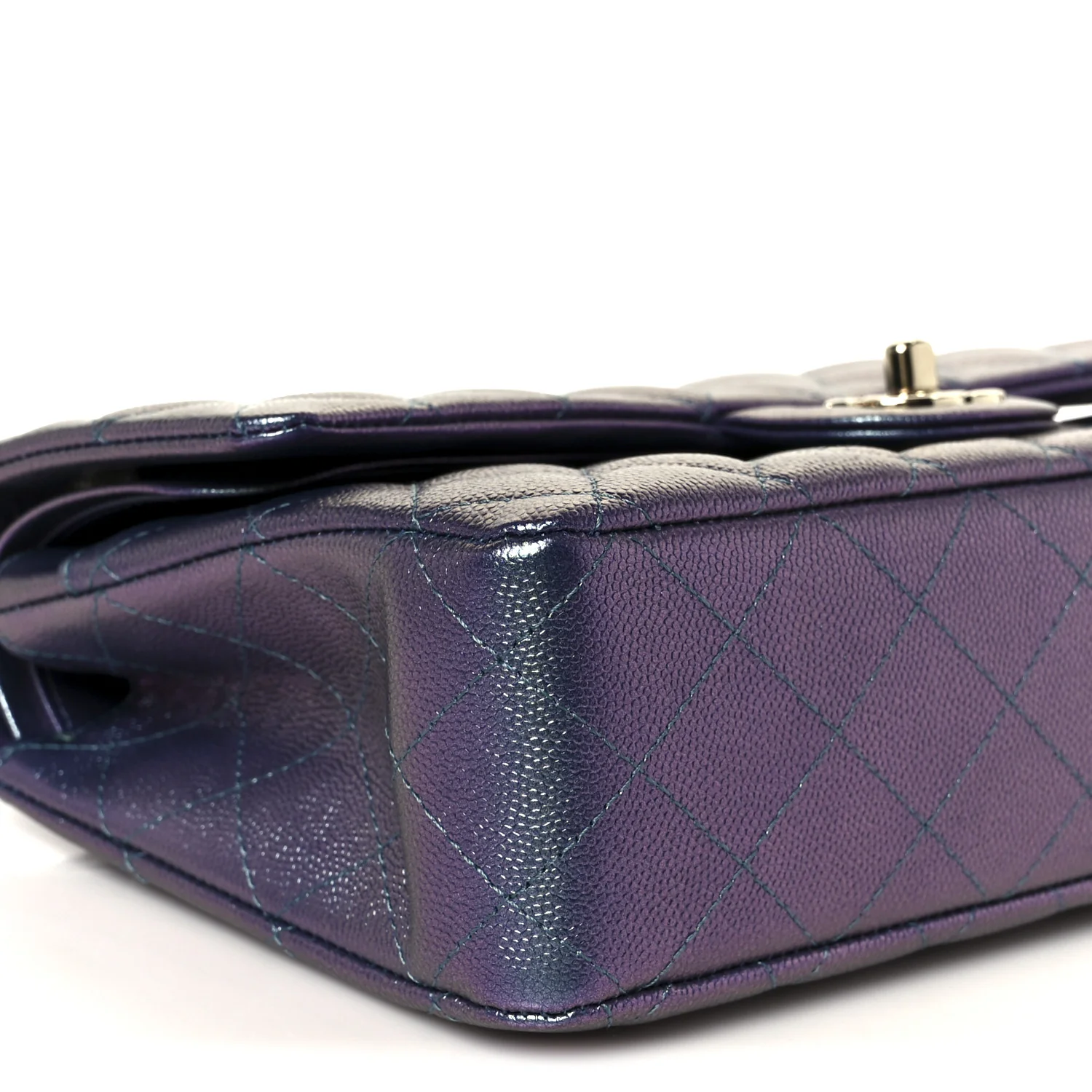 Iridescent Caviar Quilted Medium Double Flap Purple - Image 10