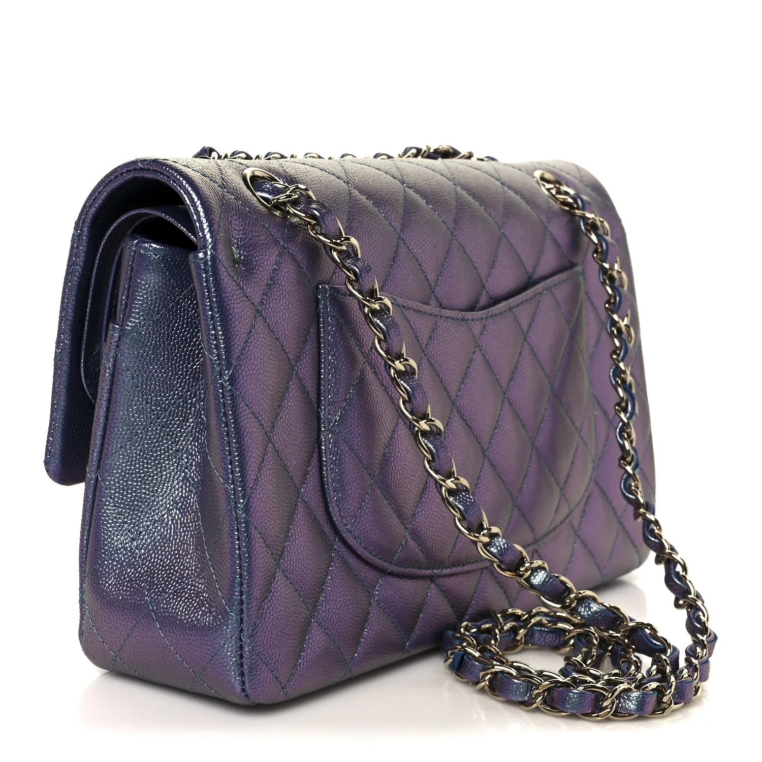 Iridescent Caviar Quilted Medium Double Flap Purple - Image 3