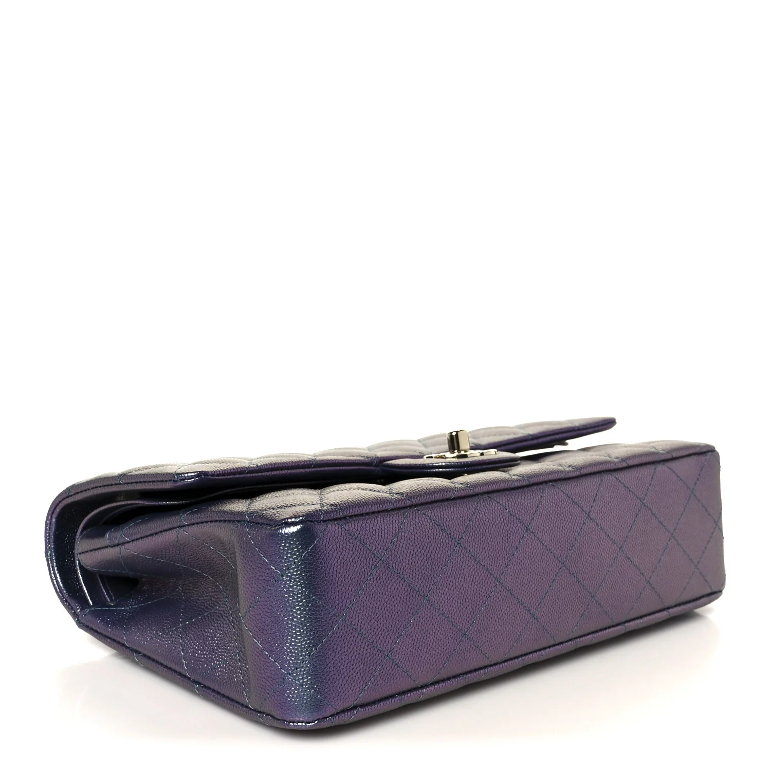 Iridescent Caviar Quilted Medium Double Flap Purple - Image 4