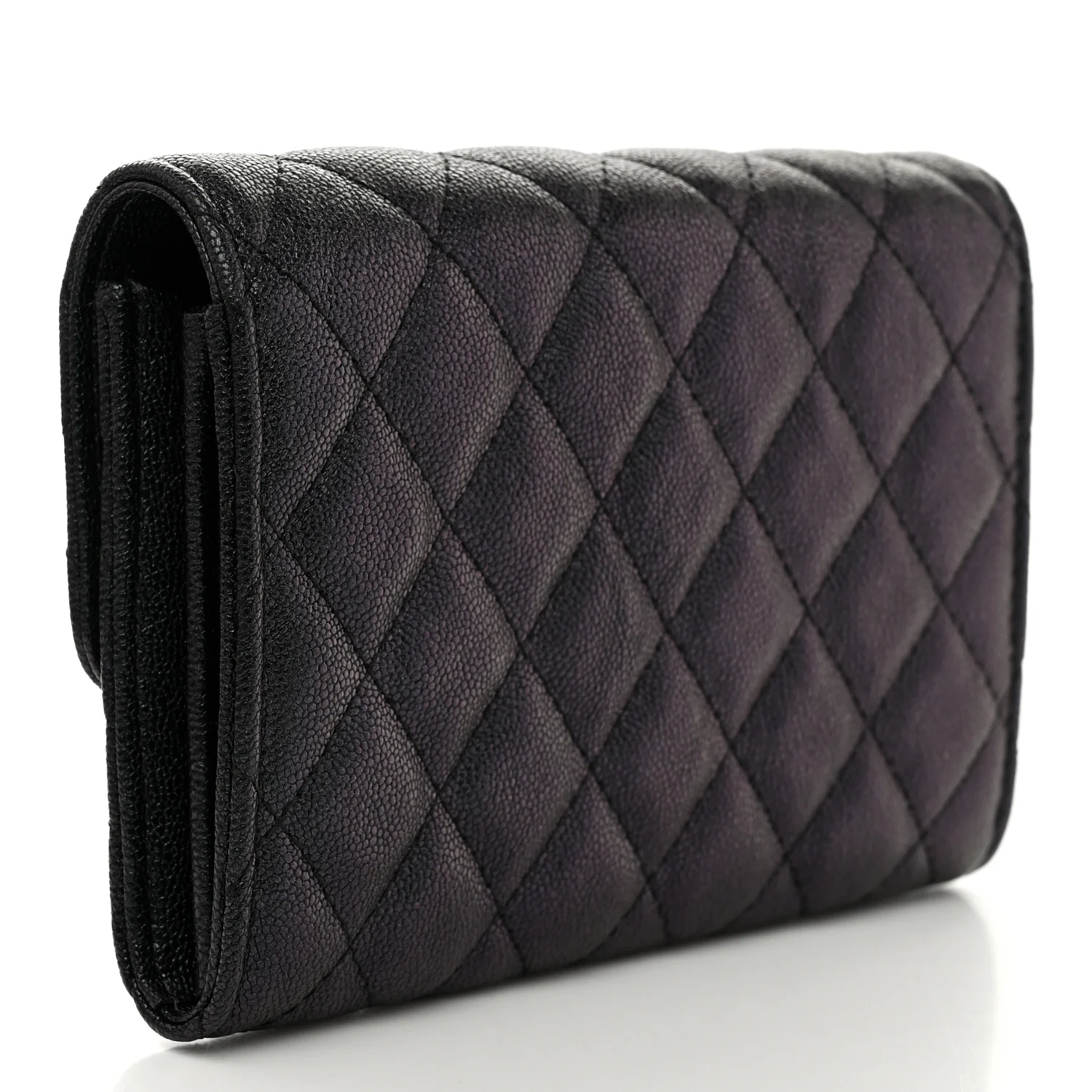 Iridescent Caviar Quilted Medium Flap Wallet Black - Image 3