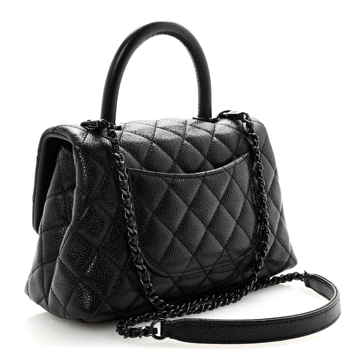 Iridescent Caviar Quilted Mini Coco Handle Flap So Black - Image 3